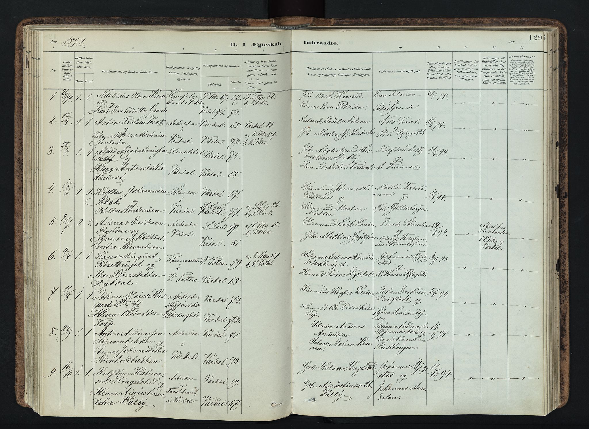 Vardal prestekontor, SAH/PREST-100/H/Ha/Haa/L0019: Parish register (official) no. 19, 1893-1907, p. 129