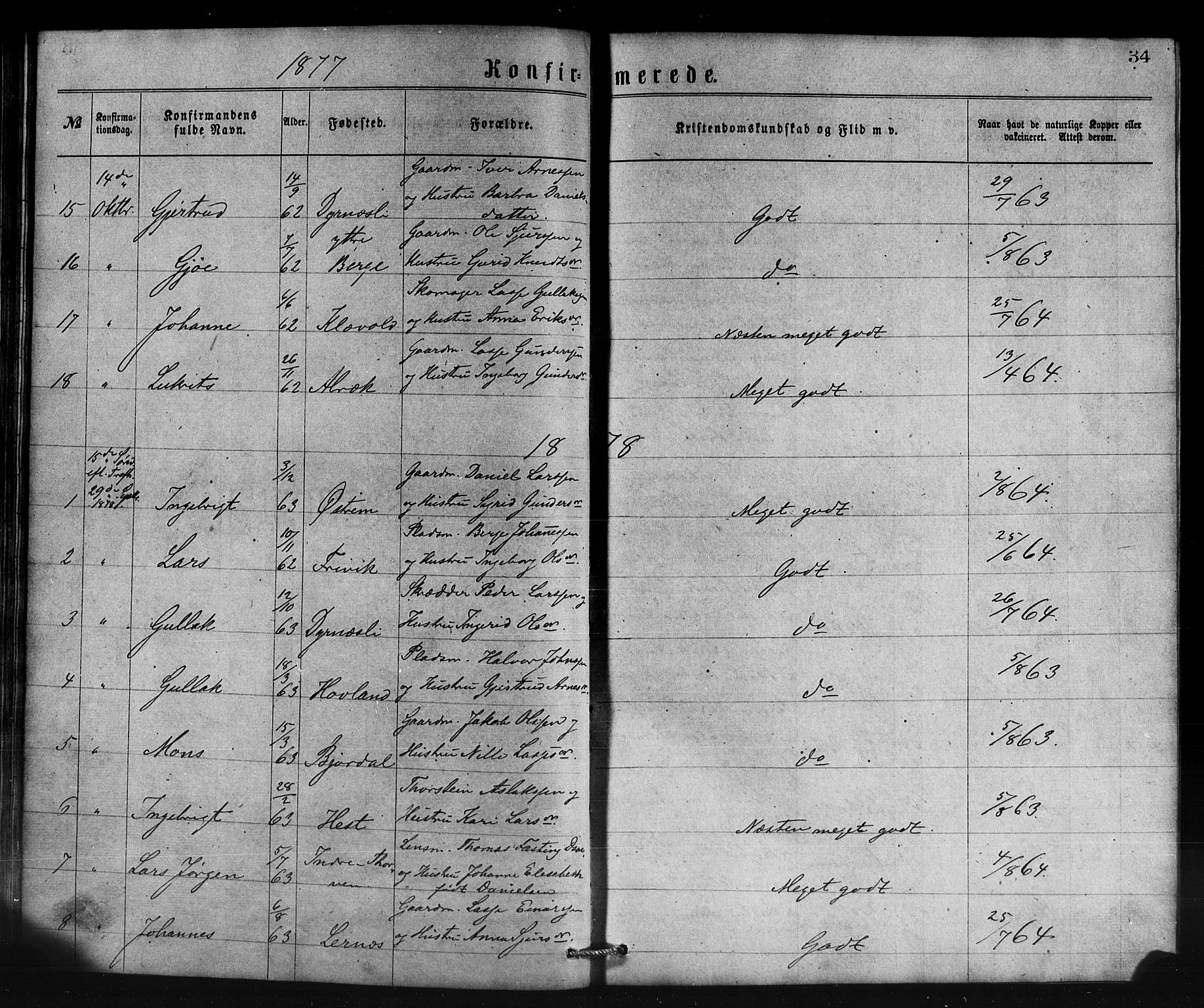 Lavik sokneprestembete, AV/SAB-A-80901: Parish register (copy) no. B 2, 1870-1881, p. 34