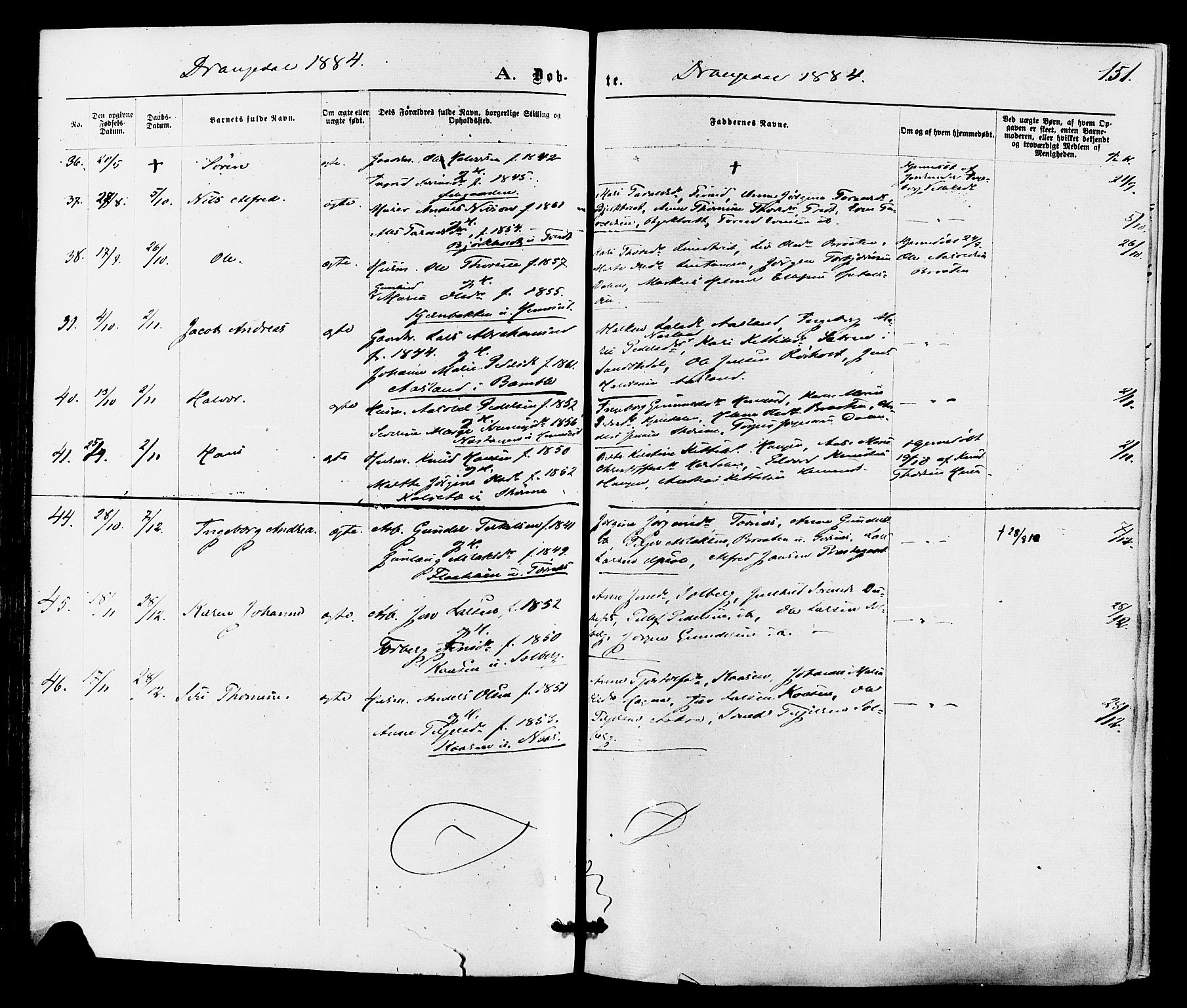 Drangedal kirkebøker, SAKO/A-258/F/Fa/L0009: Parish register (official) no. 9 /1, 1872-1884, p. 151