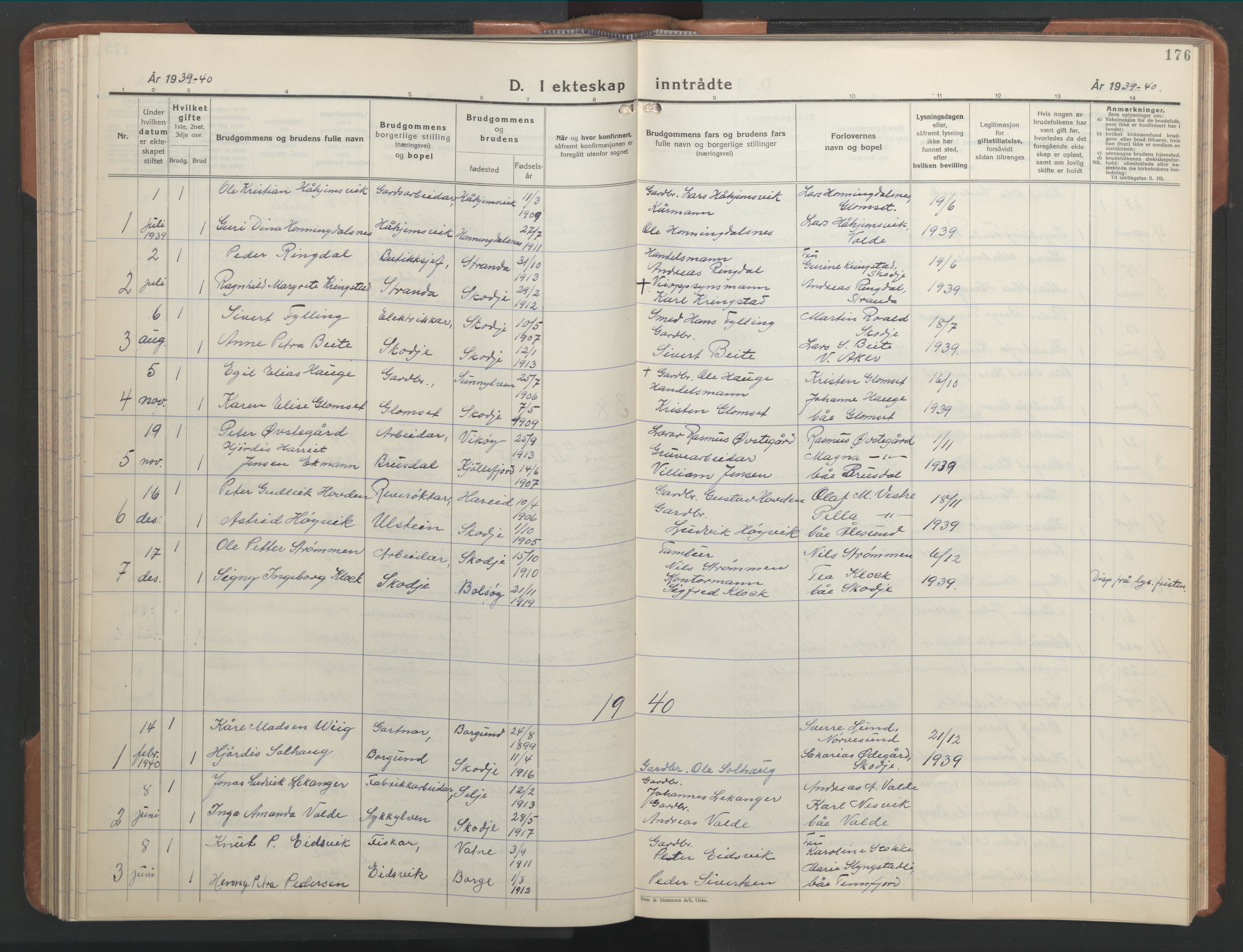 Ministerialprotokoller, klokkerbøker og fødselsregistre - Møre og Romsdal, AV/SAT-A-1454/524/L0367: Parish register (copy) no. 524C08, 1932-1951, p. 176