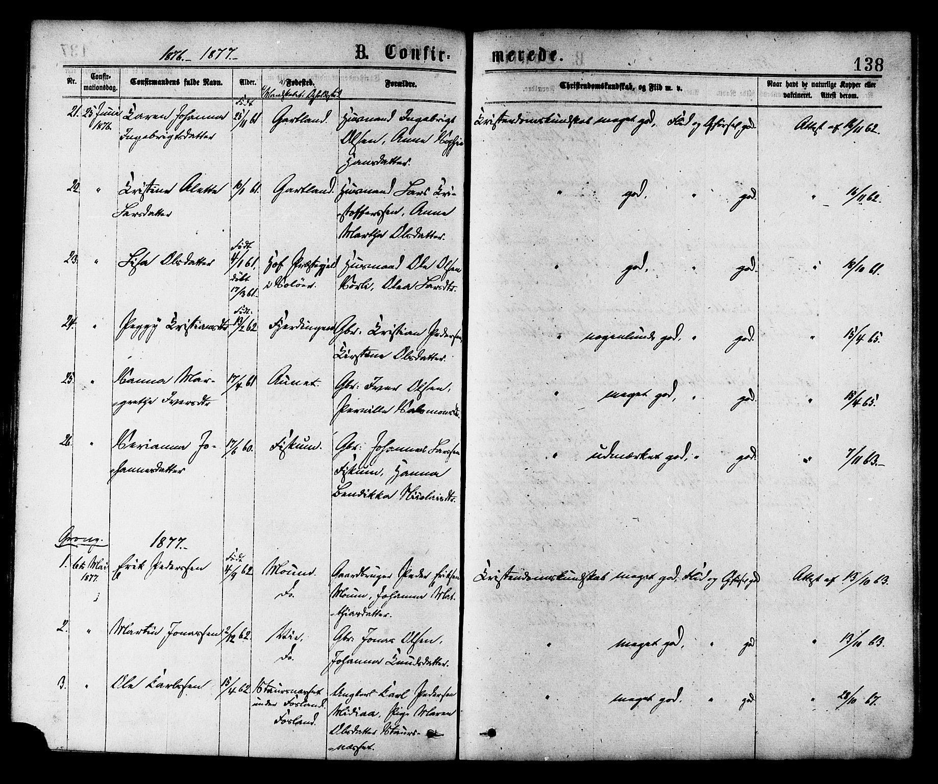 Ministerialprotokoller, klokkerbøker og fødselsregistre - Nord-Trøndelag, AV/SAT-A-1458/758/L0516: Parish register (official) no. 758A03 /1, 1869-1879, p. 138