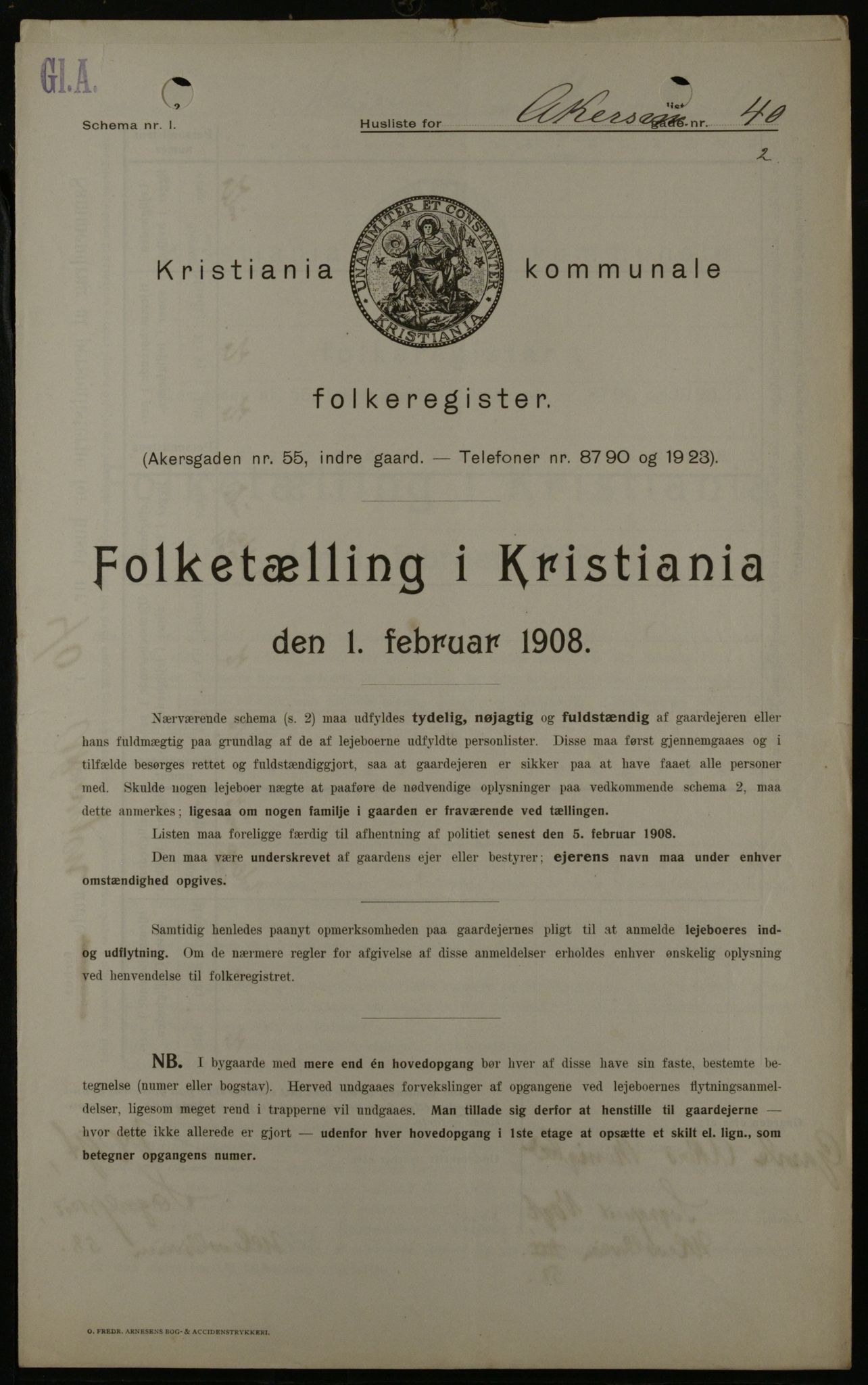 OBA, Municipal Census 1908 for Kristiania, 1908, p. 1233