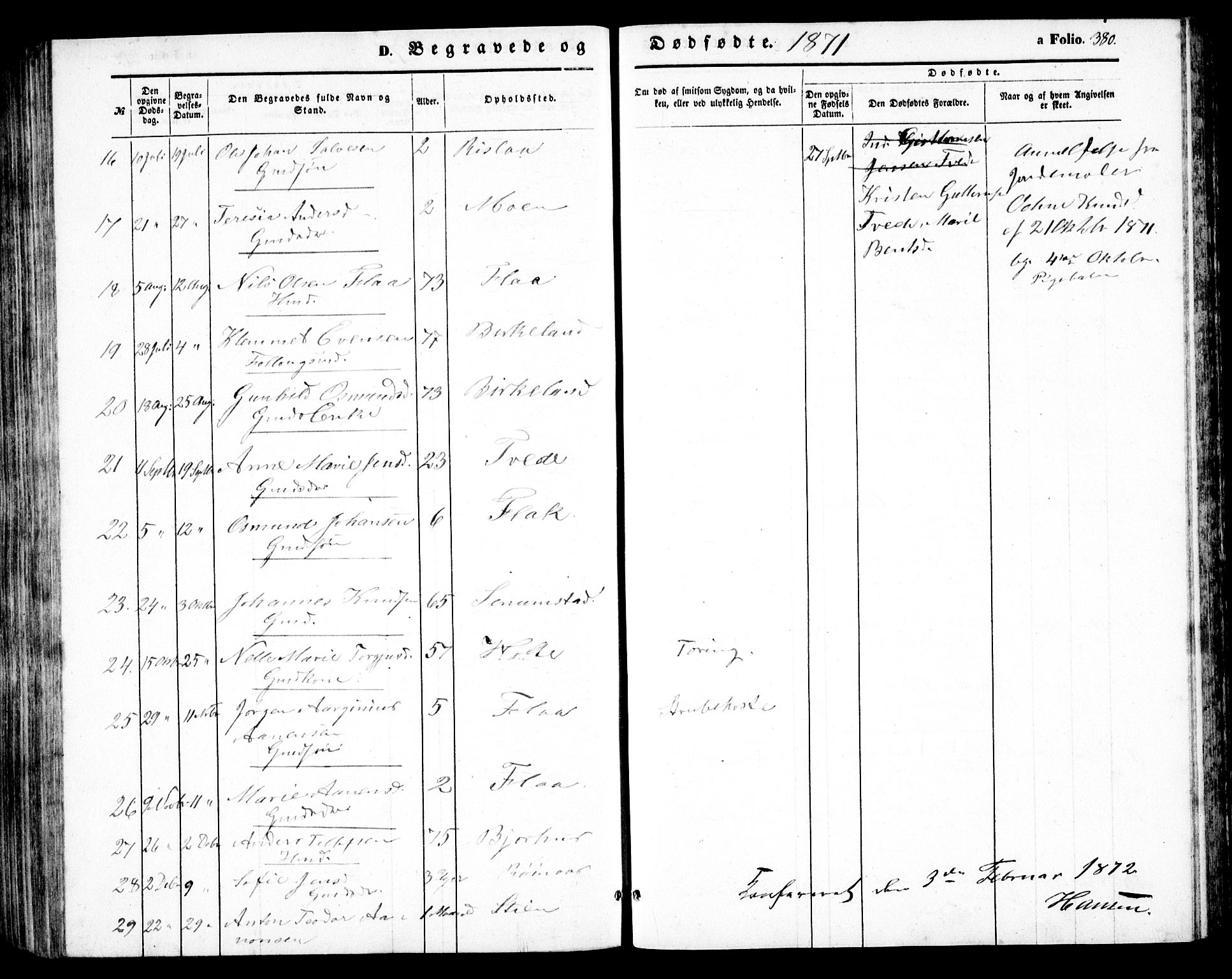 Birkenes sokneprestkontor, SAK/1111-0004/F/Fb/L0002: Parish register (copy) no. B 2, 1849-1876, p. 380