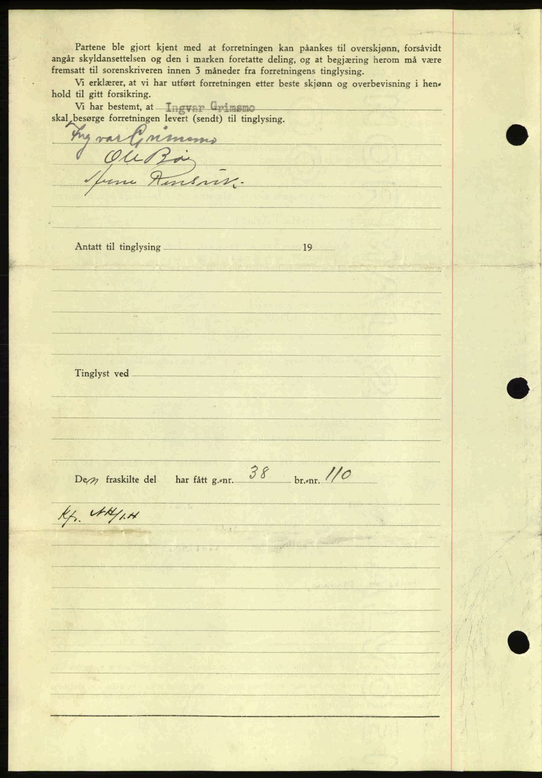 Nordmøre sorenskriveri, AV/SAT-A-4132/1/2/2Ca: Mortgage book no. A95, 1943-1943, Diary no: : 1836/1943