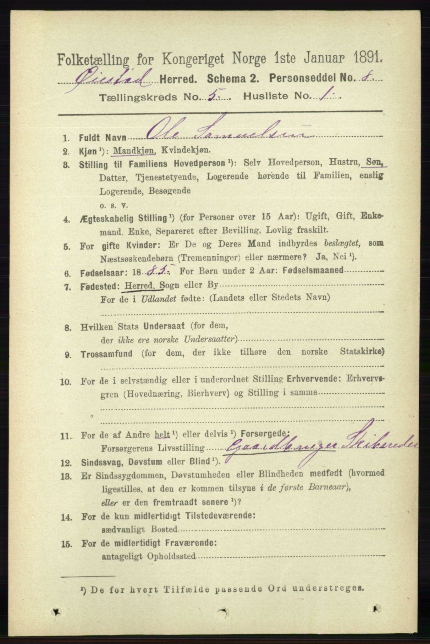 RA, 1891 census for 0920 Øyestad, 1891, p. 1817