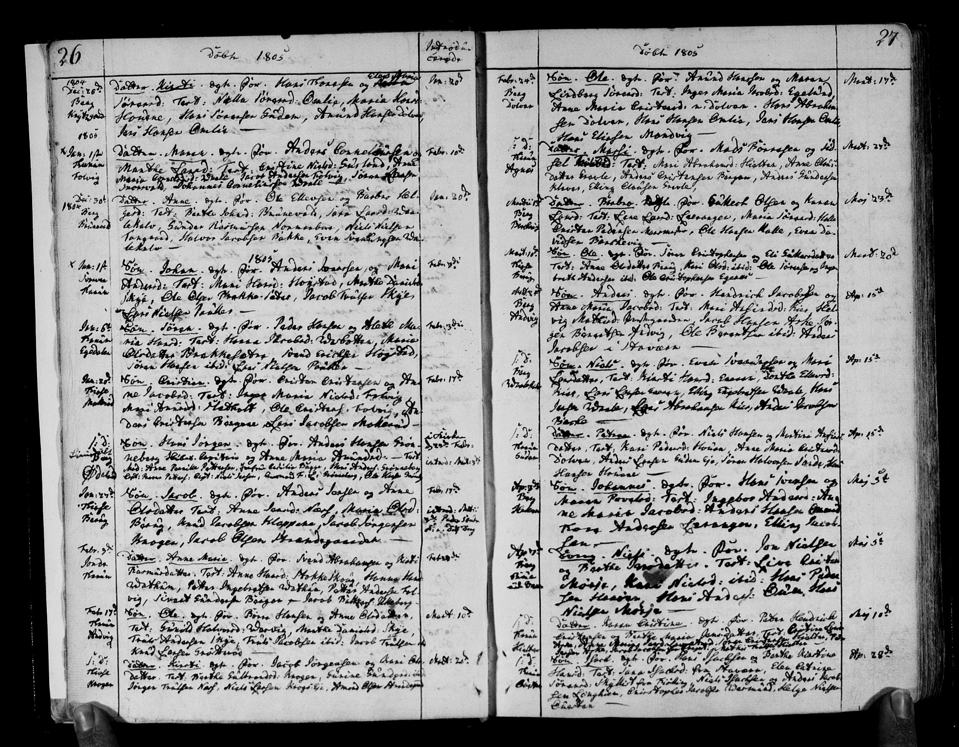 Brunlanes kirkebøker, SAKO/A-342/F/Fa/L0002: Parish register (official) no. I 2, 1802-1834, p. 26-27