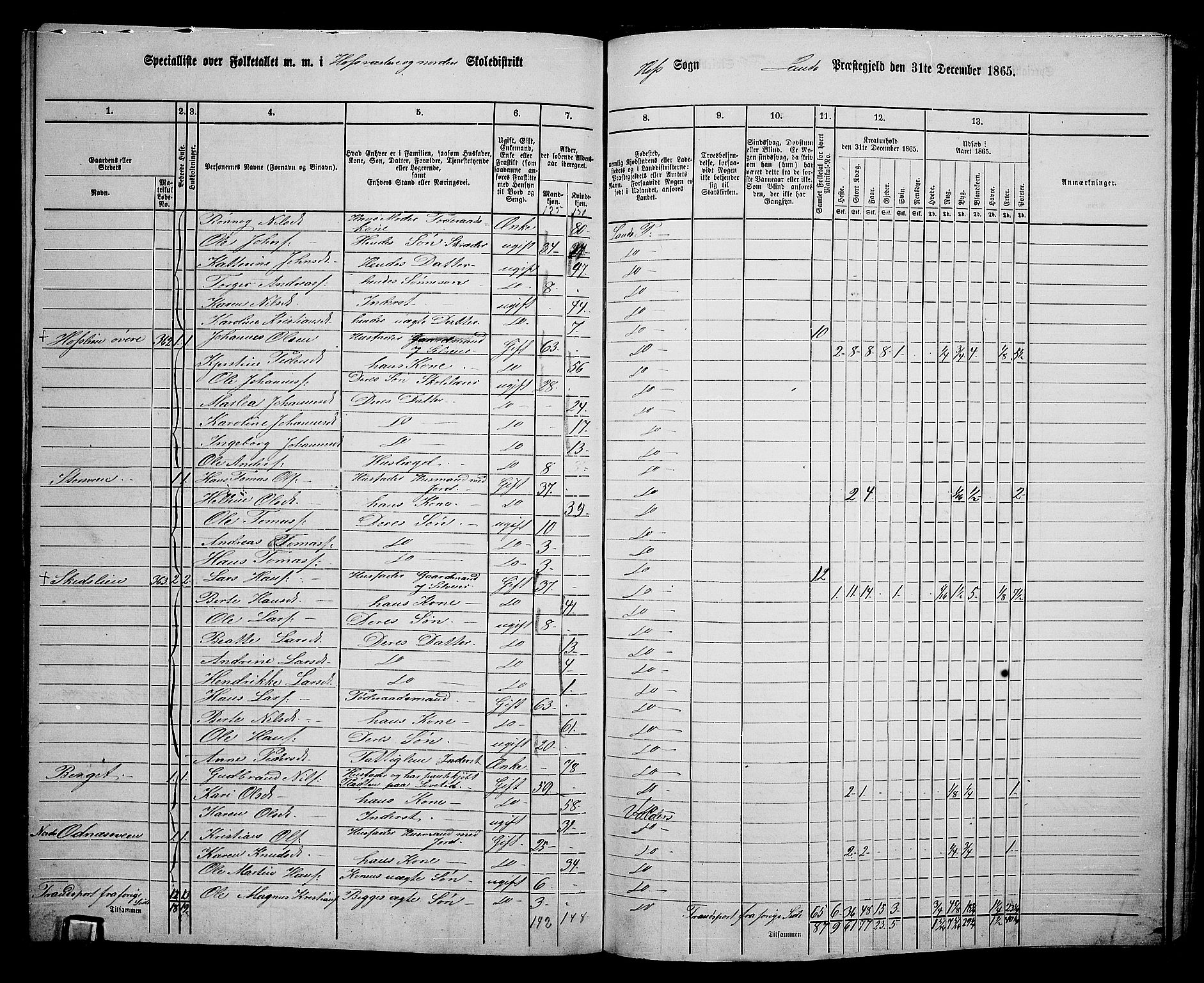 RA, 1865 census for Land, 1865, p. 413