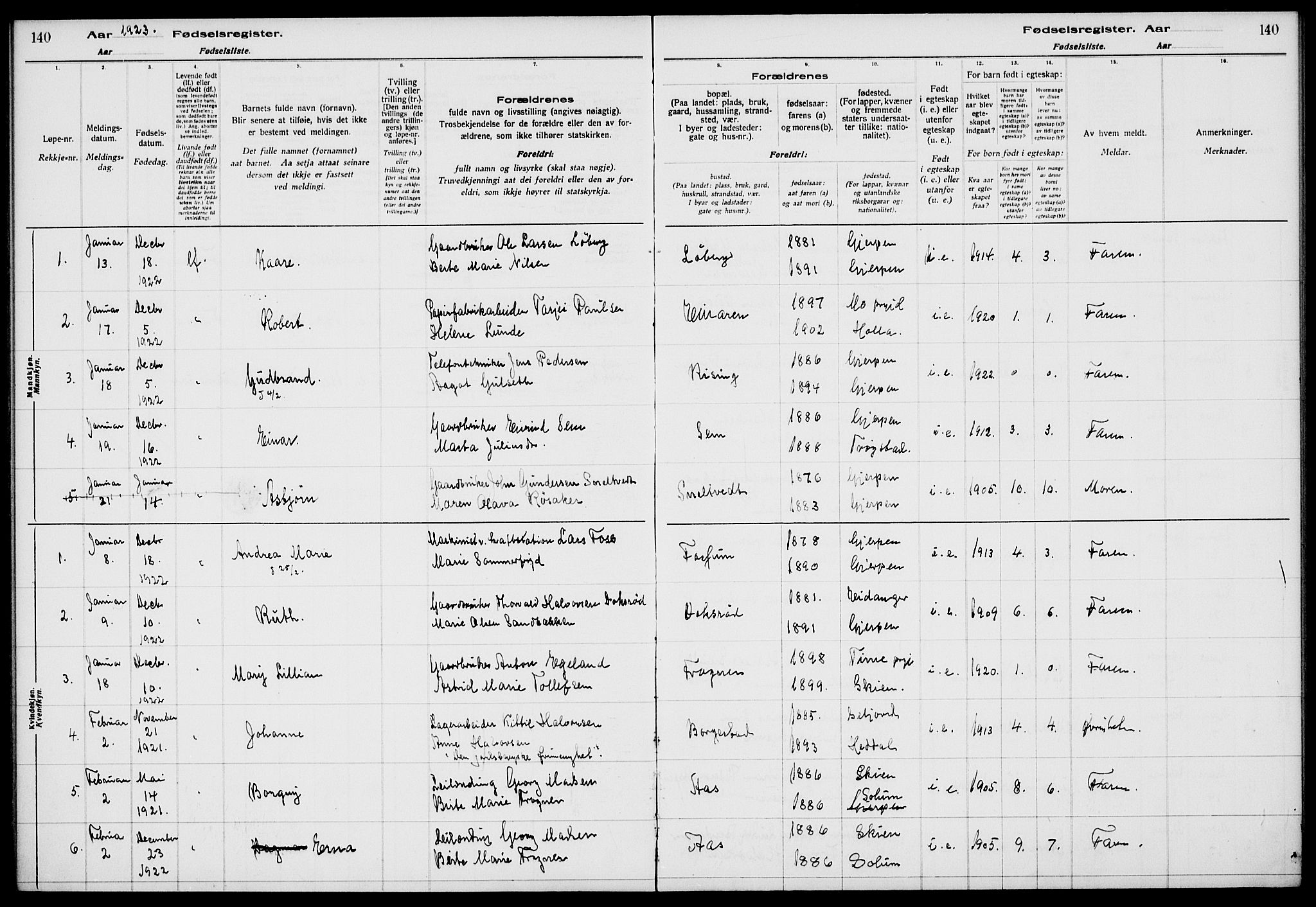 Gjerpen kirkebøker, SAKO/A-265/J/Ja/L0001: Birth register no. 1, 1916-1926, p. 140