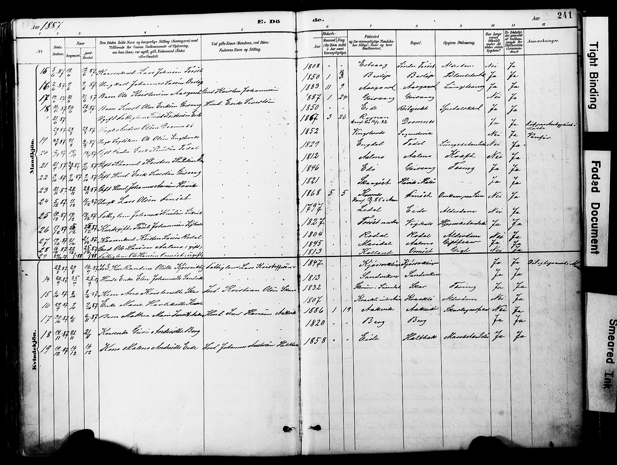 Ministerialprotokoller, klokkerbøker og fødselsregistre - Møre og Romsdal, AV/SAT-A-1454/578/L0907: Parish register (official) no. 578A06, 1887-1904, p. 241