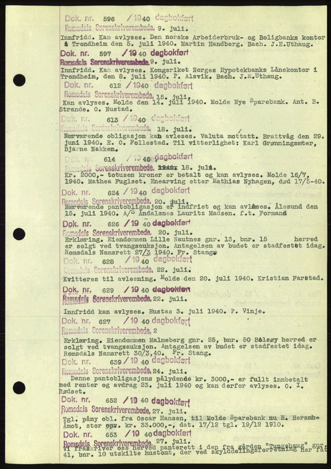 Romsdal sorenskriveri, AV/SAT-A-4149/1/2/2C: Mortgage book no. C1a, 1936-1945, Diary no: : 596/1940