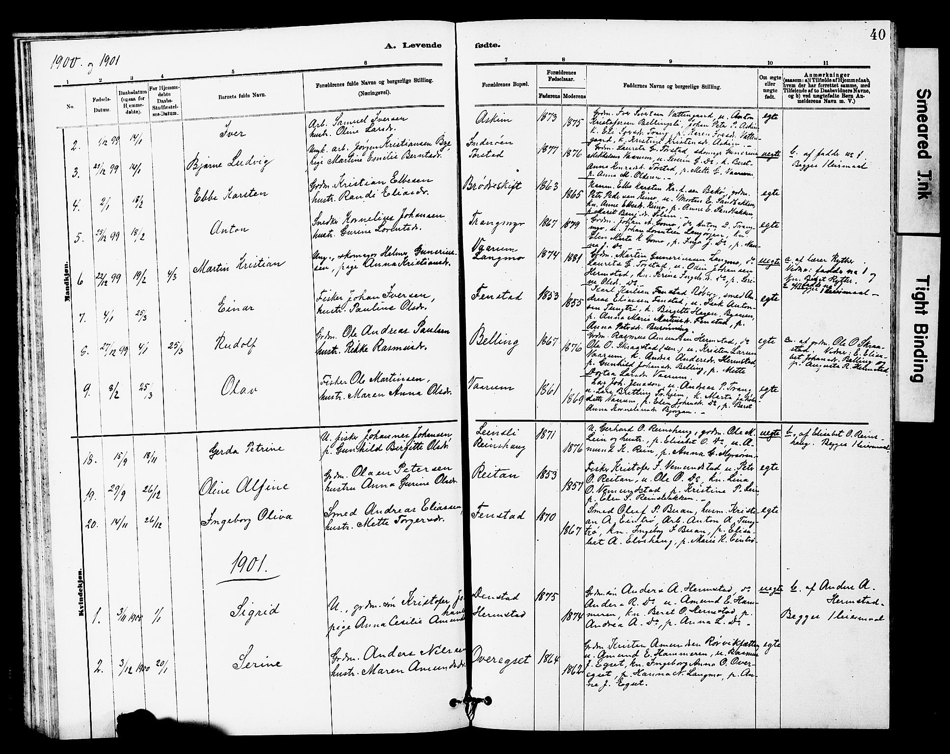 Ministerialprotokoller, klokkerbøker og fødselsregistre - Sør-Trøndelag, SAT/A-1456/646/L0628: Parish register (copy) no. 646C01, 1880-1903, p. 40