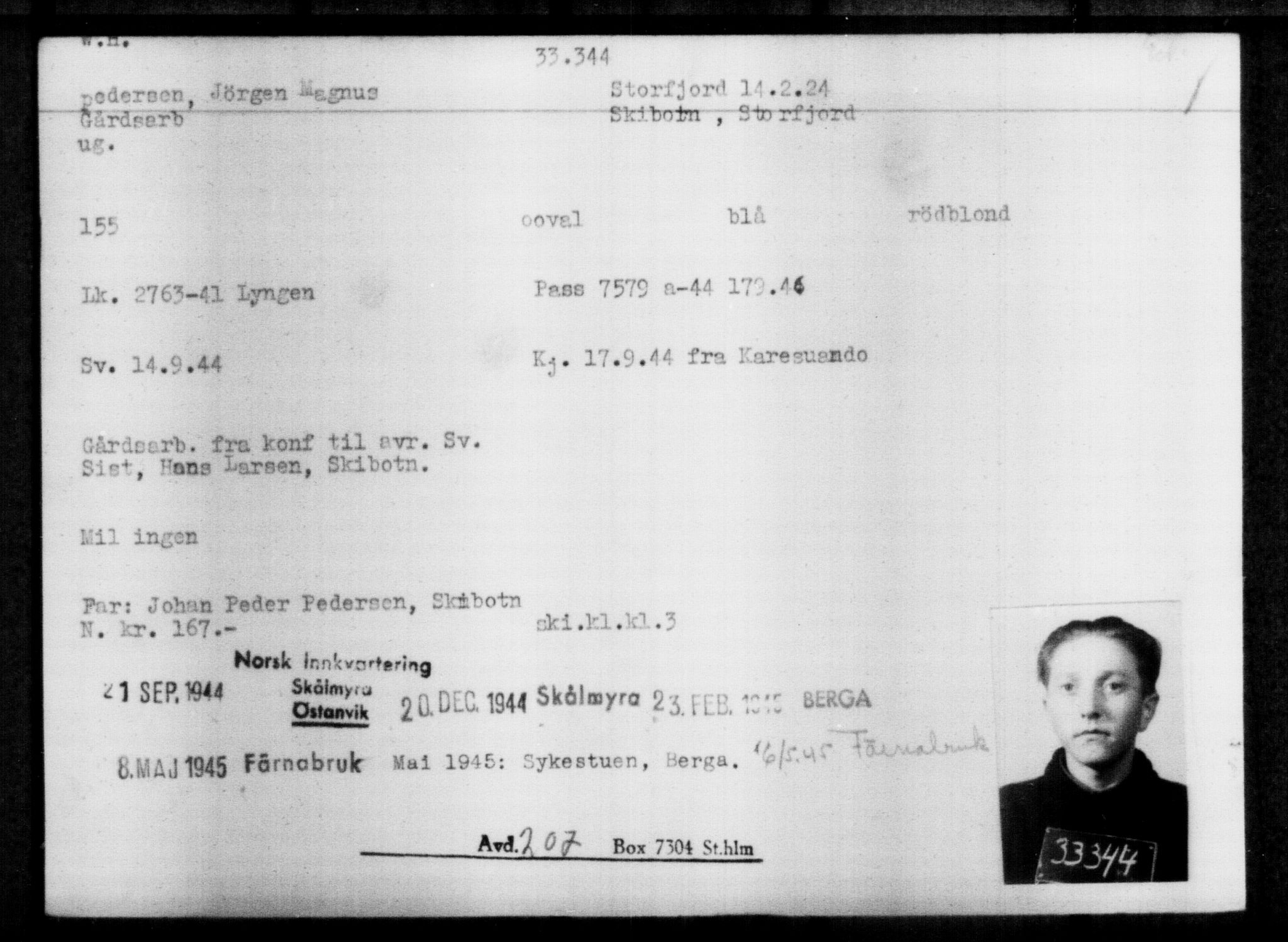 Utenriksstasjonene, Legasjonen i Stockholm, Flyktningkontoret, AV/RA-S-6753/V/Va/L0013: Kjesäterkartoteket, flyktninger med registreringsnr. 31500-34731, 1940-1945, p. 1940