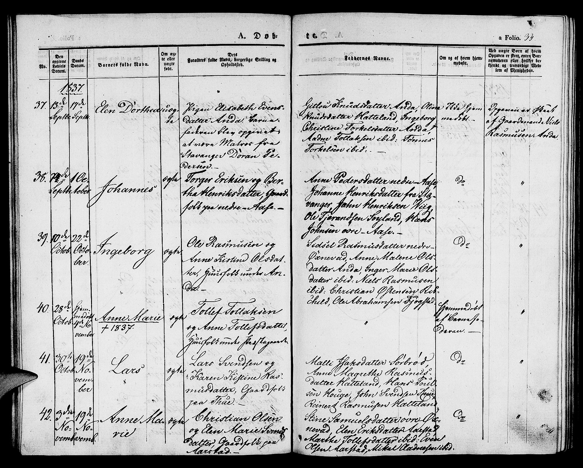 Klepp sokneprestkontor, SAST/A-101803/001/3/30BA/L0003: Parish register (official) no. A 3, 1833-1842, p. 33