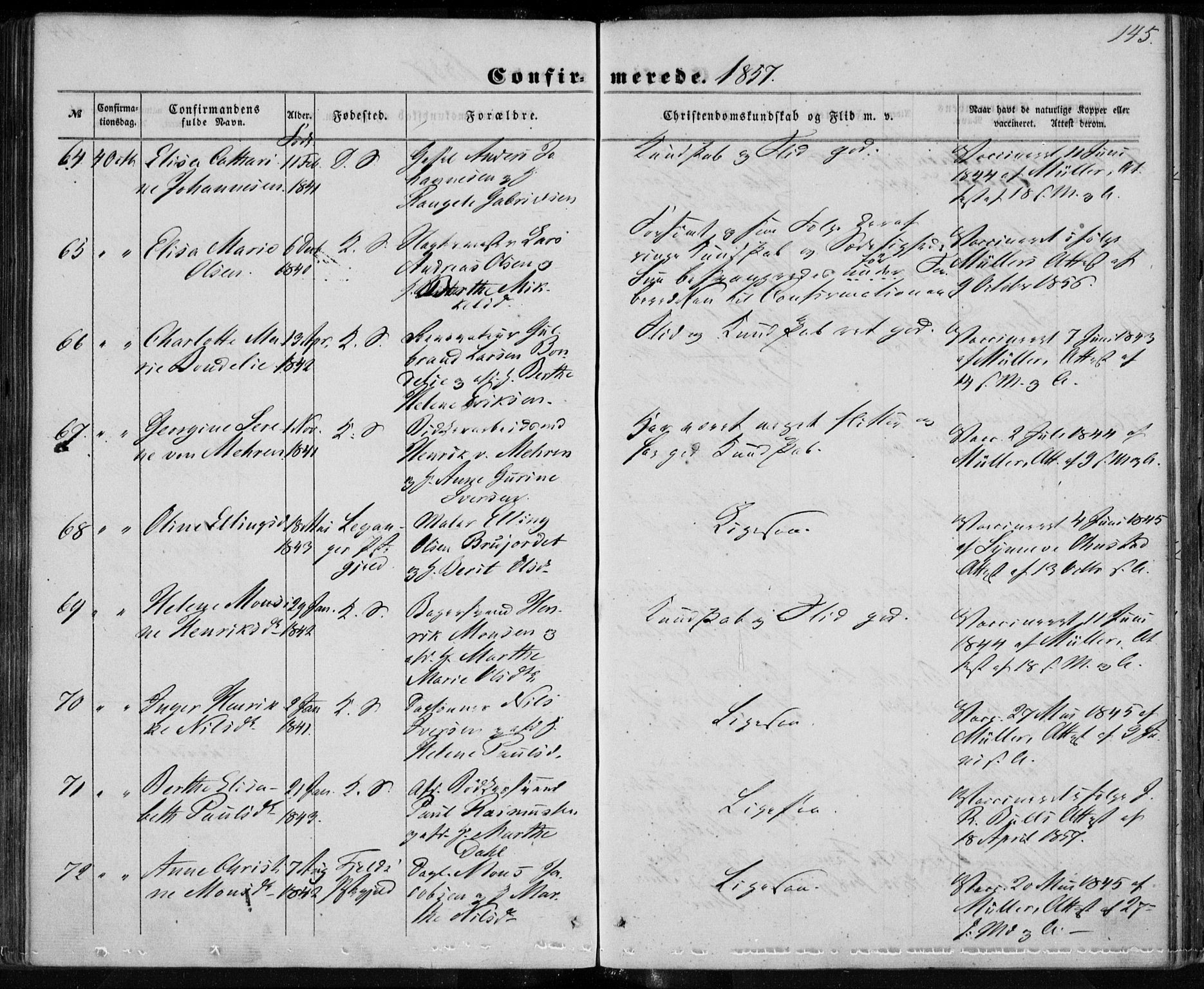 Korskirken sokneprestembete, SAB/A-76101/H/Haa/L0027: Parish register (official) no. C 3, 1854-1868, p. 145