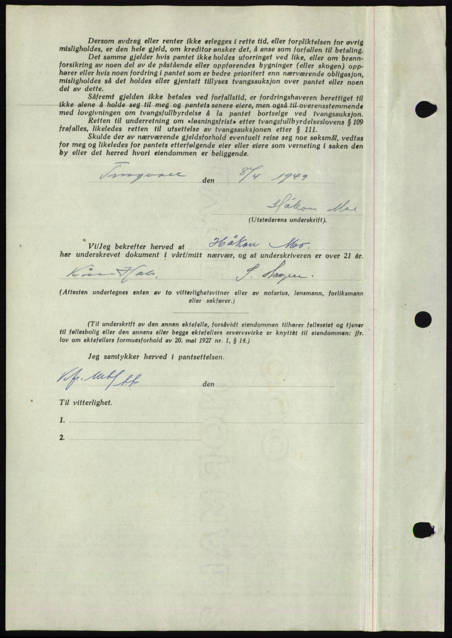 Nordmøre sorenskriveri, AV/SAT-A-4132/1/2/2Ca: Mortgage book no. B102, 1949-1949, Diary no: : 1829/1949