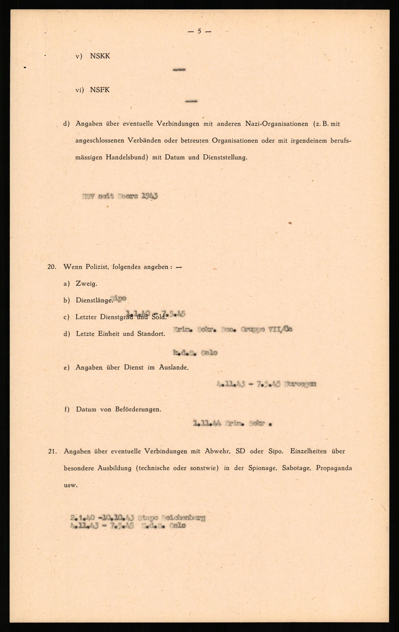 Forsvaret, Forsvarets overkommando II, AV/RA-RAFA-3915/D/Db/L0018: CI Questionaires. Tyske okkupasjonsstyrker i Norge. Tyskere., 1945-1946, p. 64