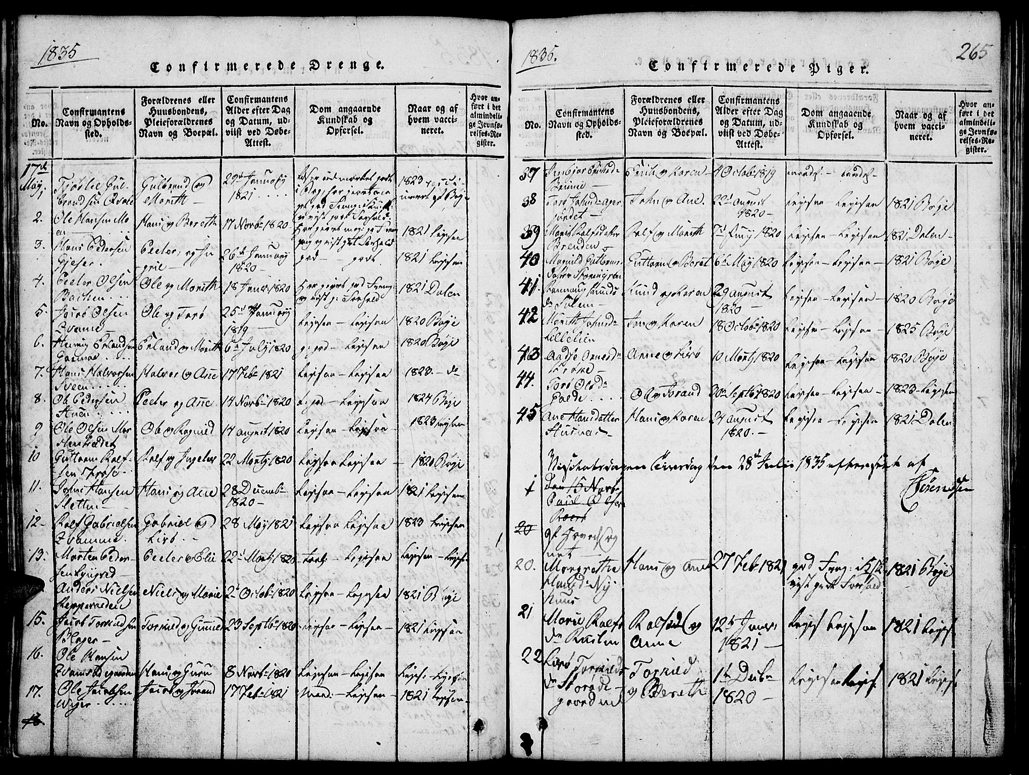 Lom prestekontor, AV/SAH-PREST-070/L/L0001: Parish register (copy) no. 1, 1815-1836, p. 265