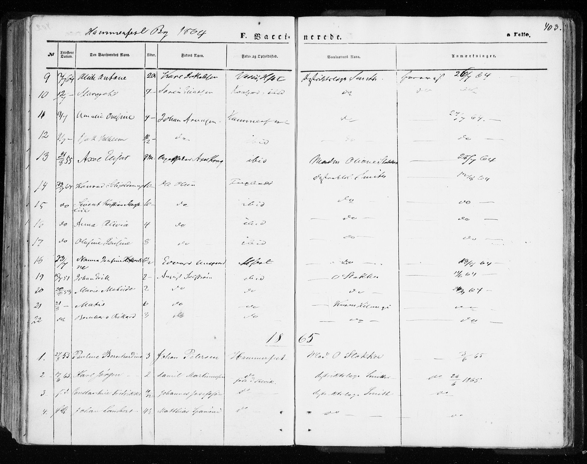 Hammerfest sokneprestkontor, SATØ/S-1347/H/Ha/L0005.kirke: Parish register (official) no. 5, 1857-1869, p. 403