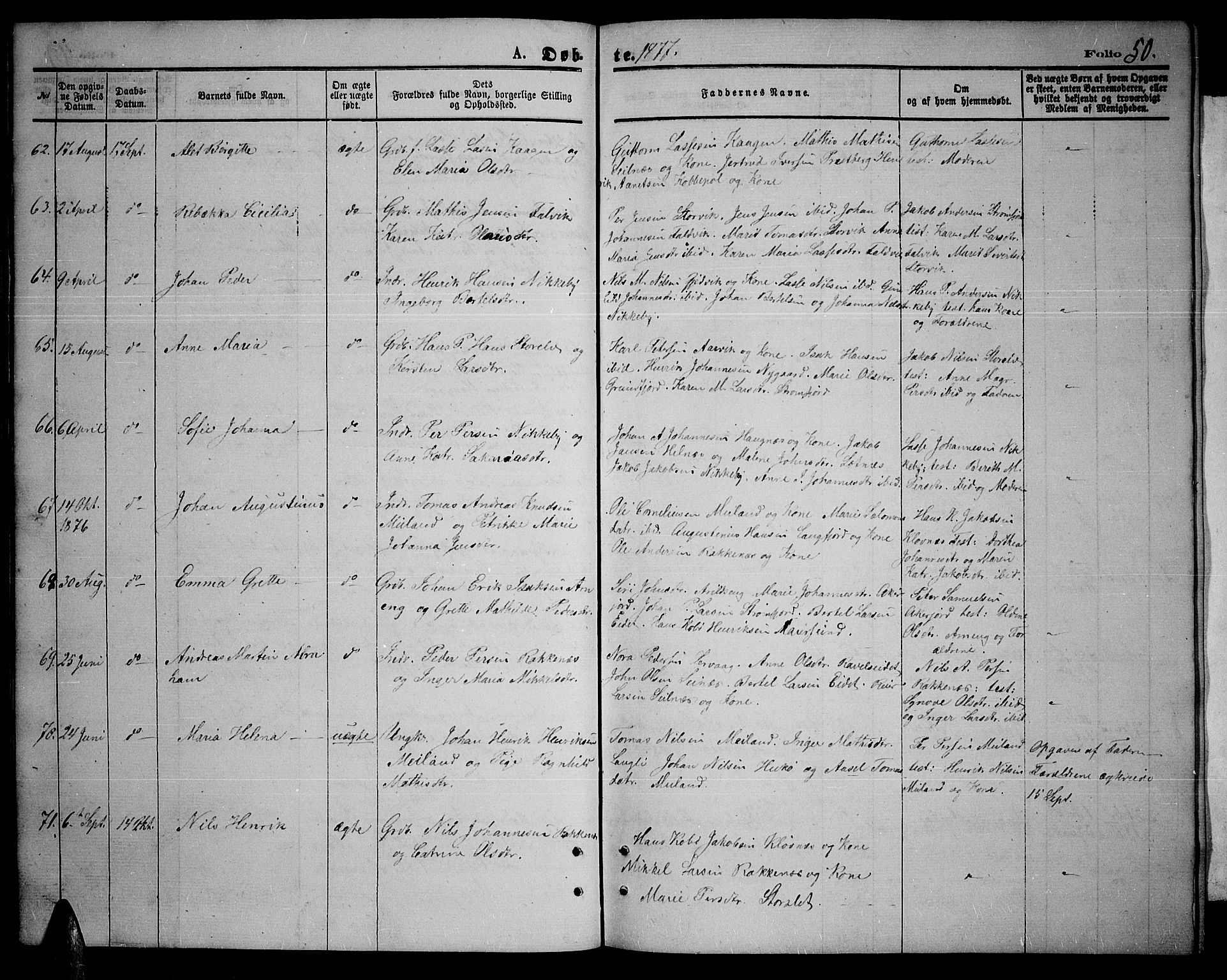 Skjervøy sokneprestkontor, AV/SATØ-S-1300/H/Ha/Hab/L0005klokker: Parish register (copy) no. 5, 1871-1877, p. 50