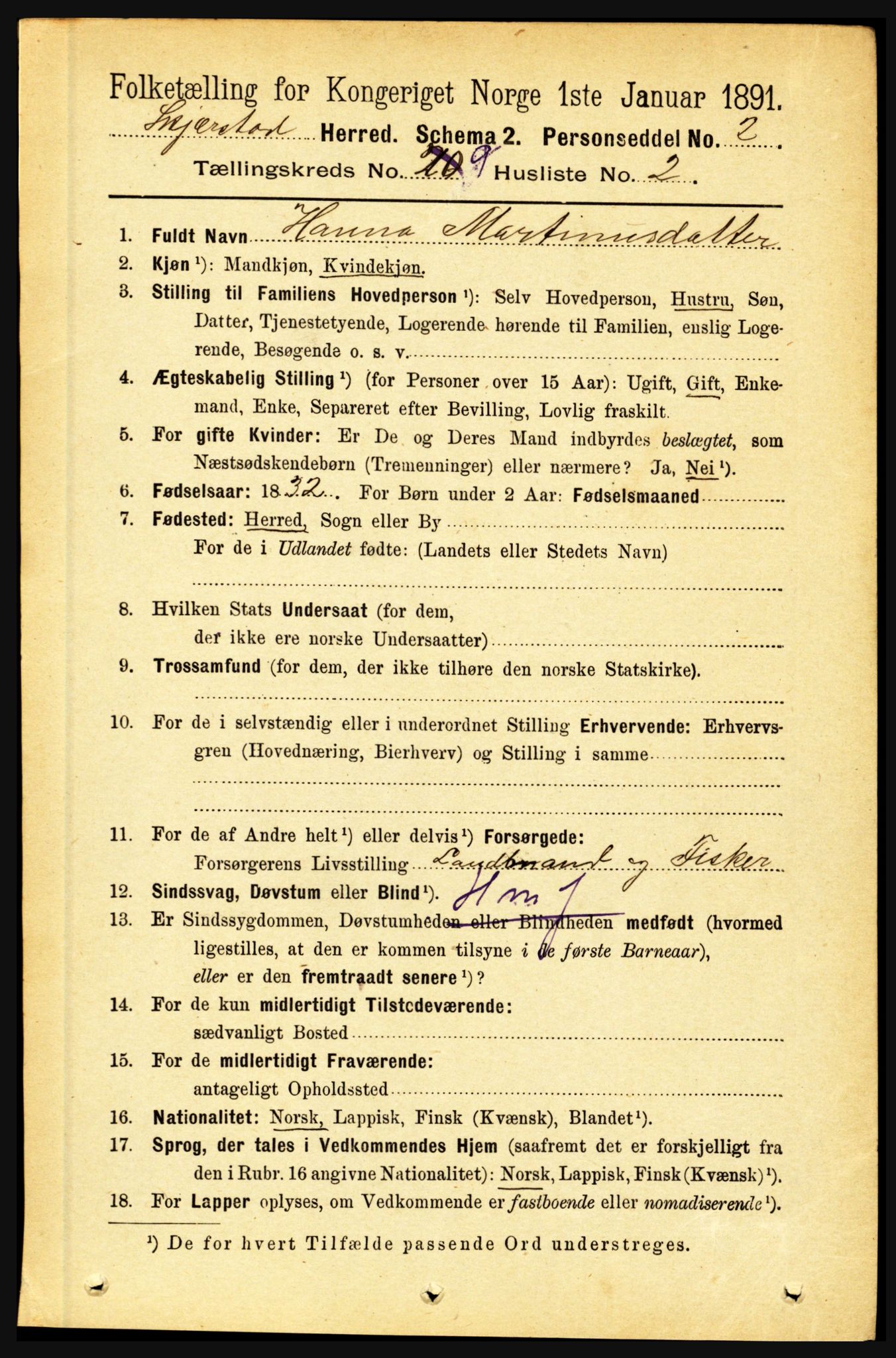 RA, 1891 census for 1842 Skjerstad, 1891, p. 3335