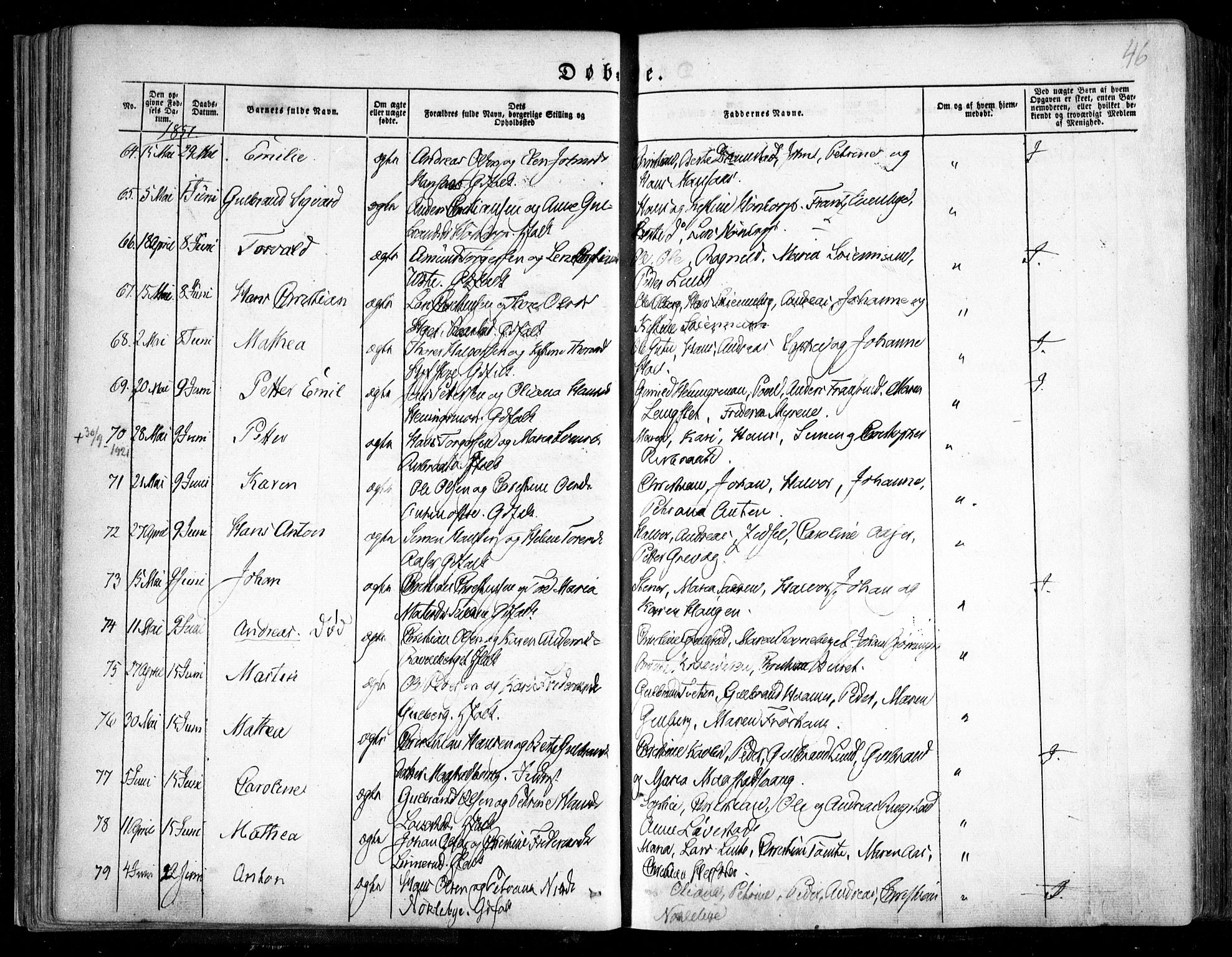 Trøgstad prestekontor Kirkebøker, SAO/A-10925/F/Fa/L0007: Parish register (official) no. I 7, 1845-1854, p. 46
