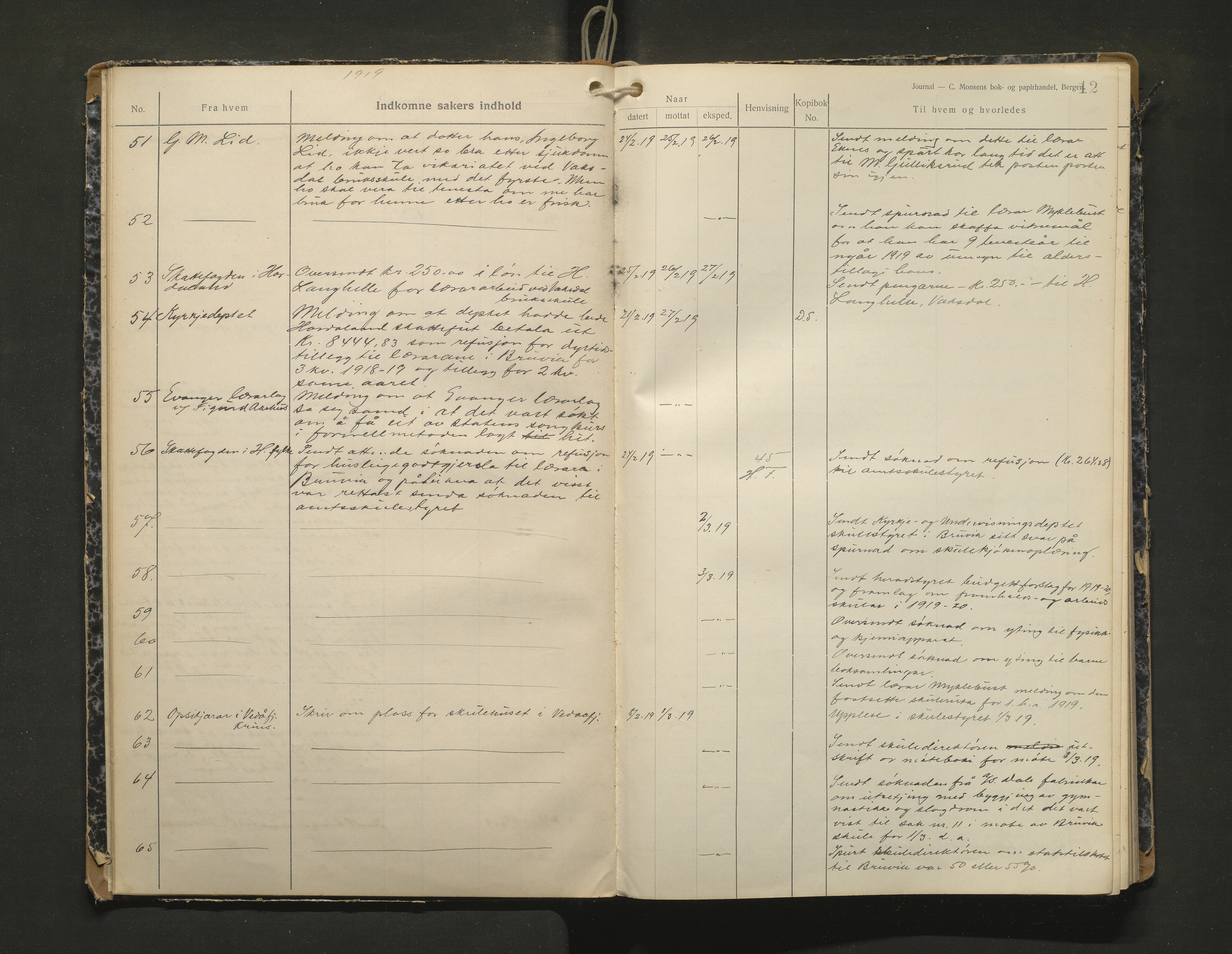 Bruvik kommune. Skulestyre, IKAH/1251a-211/C/Ca/L0003: Postjournal for Bruvik skulestyre, 1918-1920