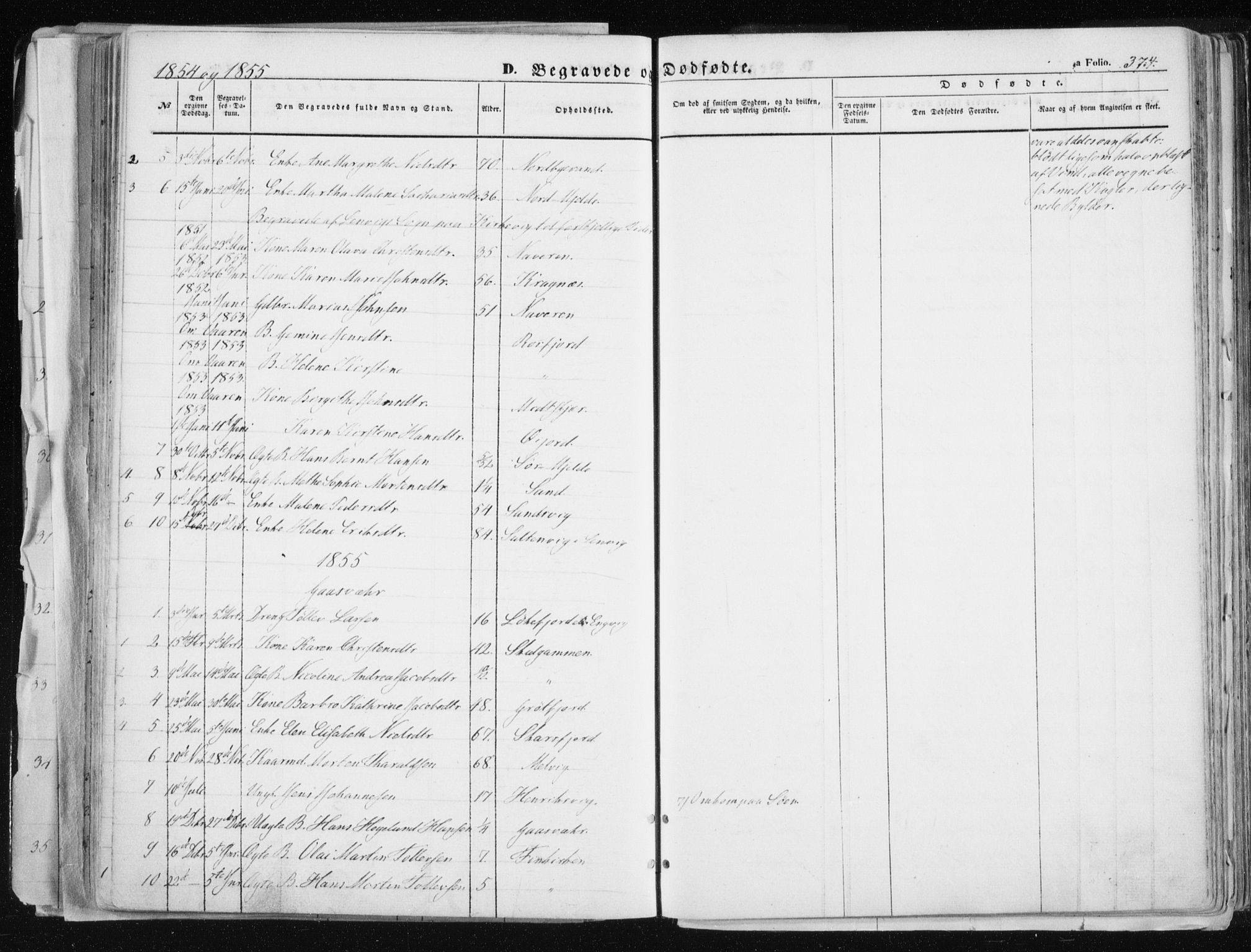 Tromsø sokneprestkontor/stiftsprosti/domprosti, AV/SATØ-S-1343/G/Ga/L0010kirke: Parish register (official) no. 10, 1848-1855, p. 374