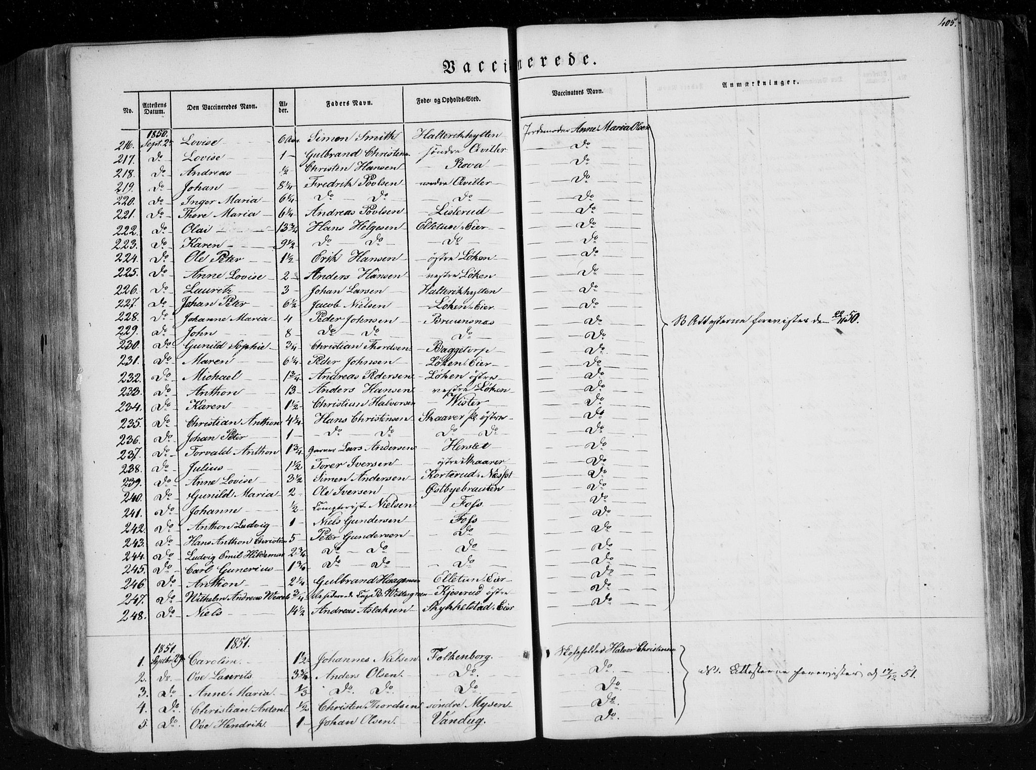 Eidsberg prestekontor Kirkebøker, SAO/A-10905/F/Fa/L0009: Parish register (official) no. I 9, 1849-1856, p. 405