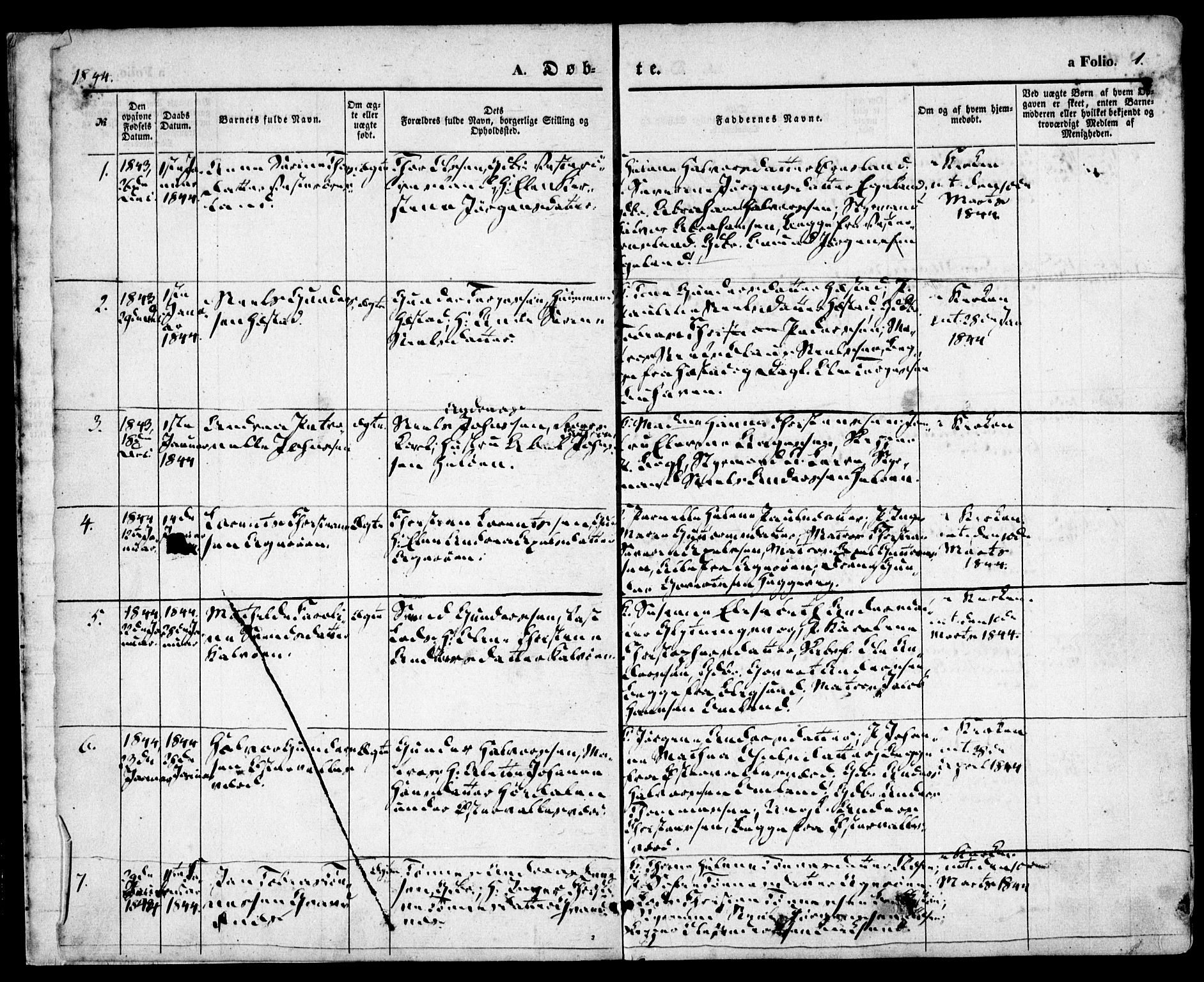 Høvåg sokneprestkontor, SAK/1111-0025/F/Fa/L0003: Parish register (official) no. A 3, 1843-1858, p. 1