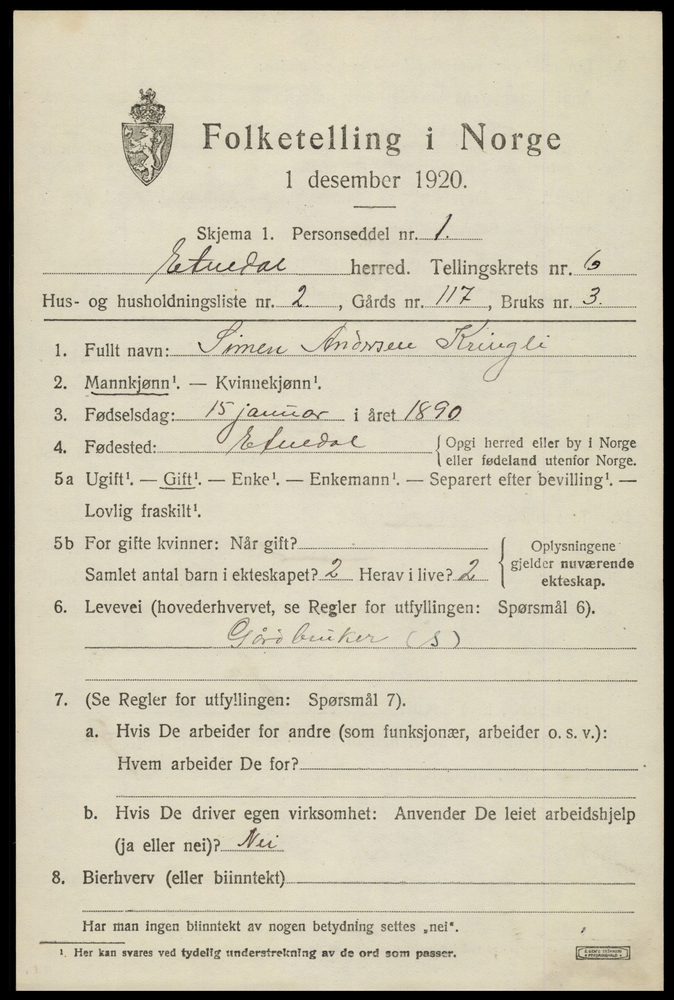 SAH, 1920 census for Etnedal, 1920, p. 2248