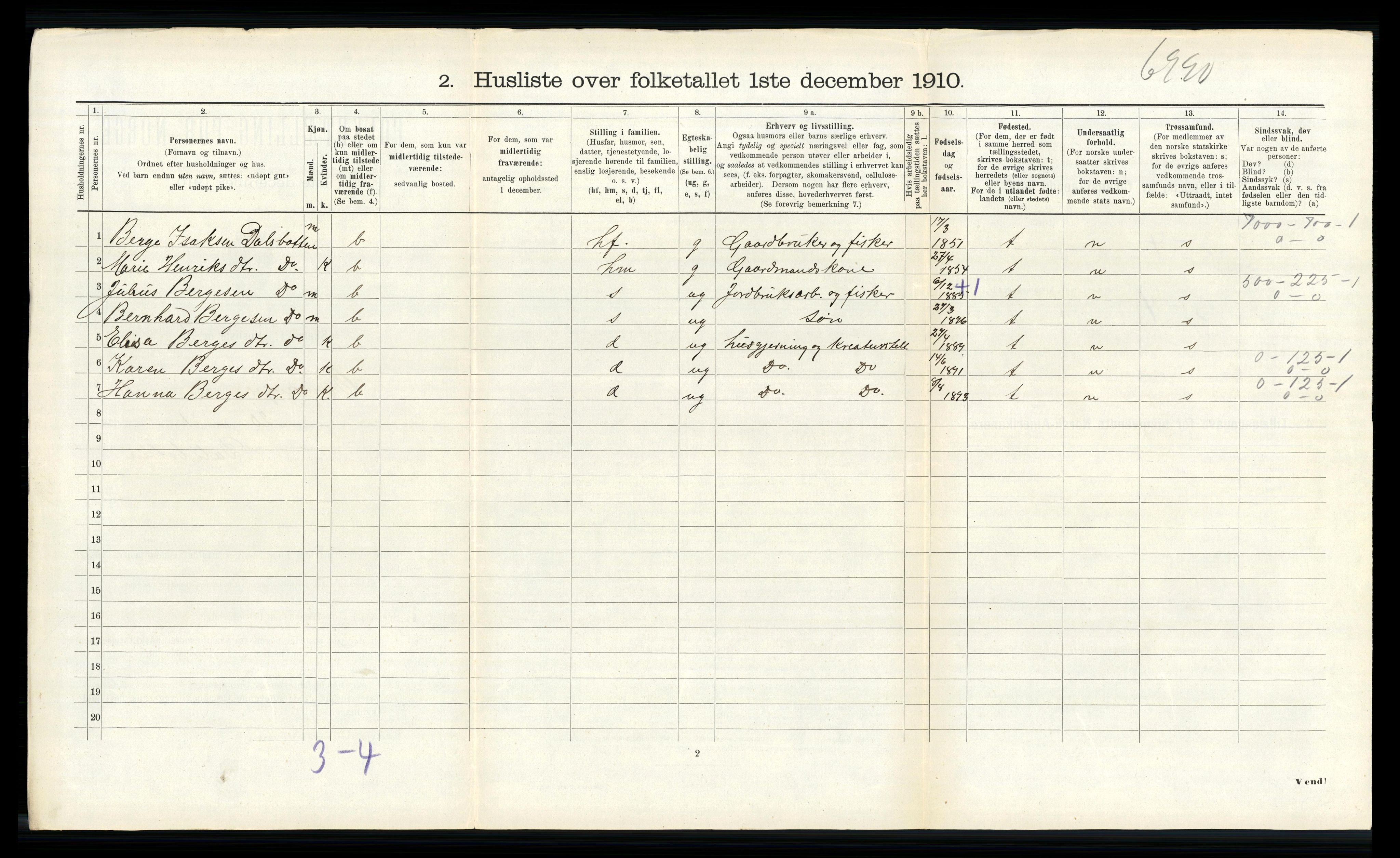 RA, 1910 census for Bremanger, 1910, p. 390