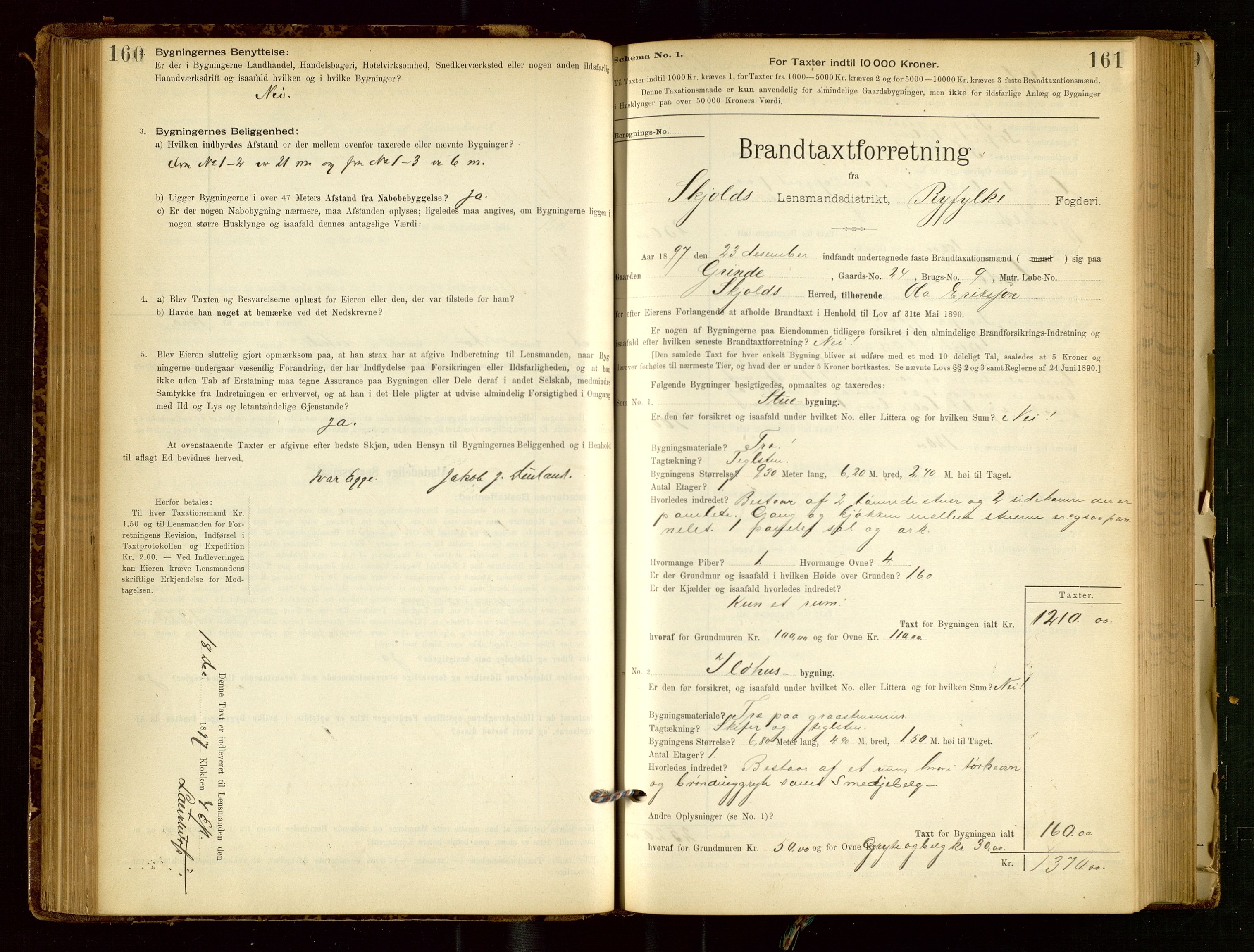 Skjold lensmannskontor, SAST/A-100182/Gob/L0001: "Brandtaxationsprotokol for Skjold Lensmandsdistrikt Ryfylke Fogderi", 1894-1939, p. 160-161