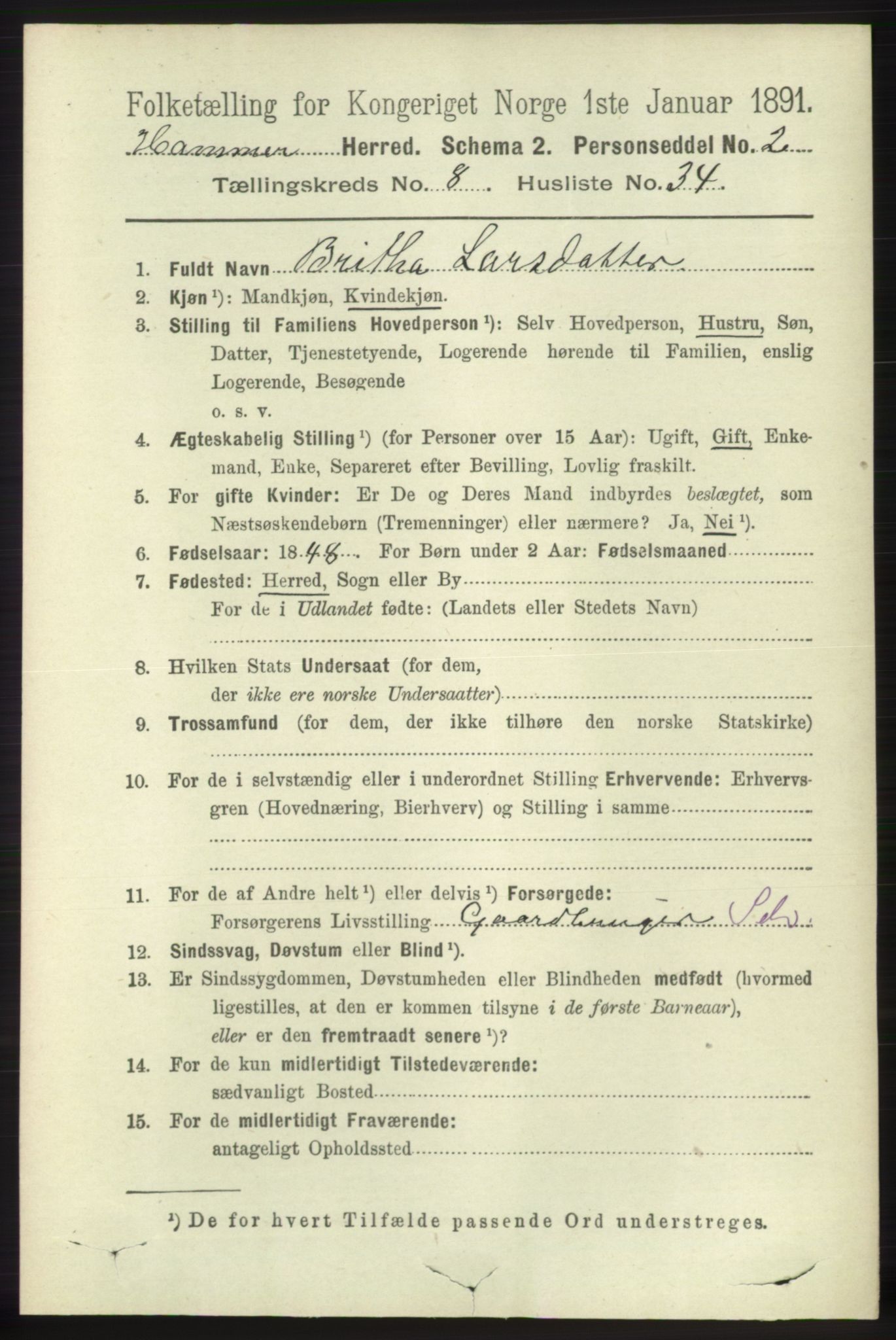 RA, 1891 census for 1254 Hamre, 1891, p. 2211