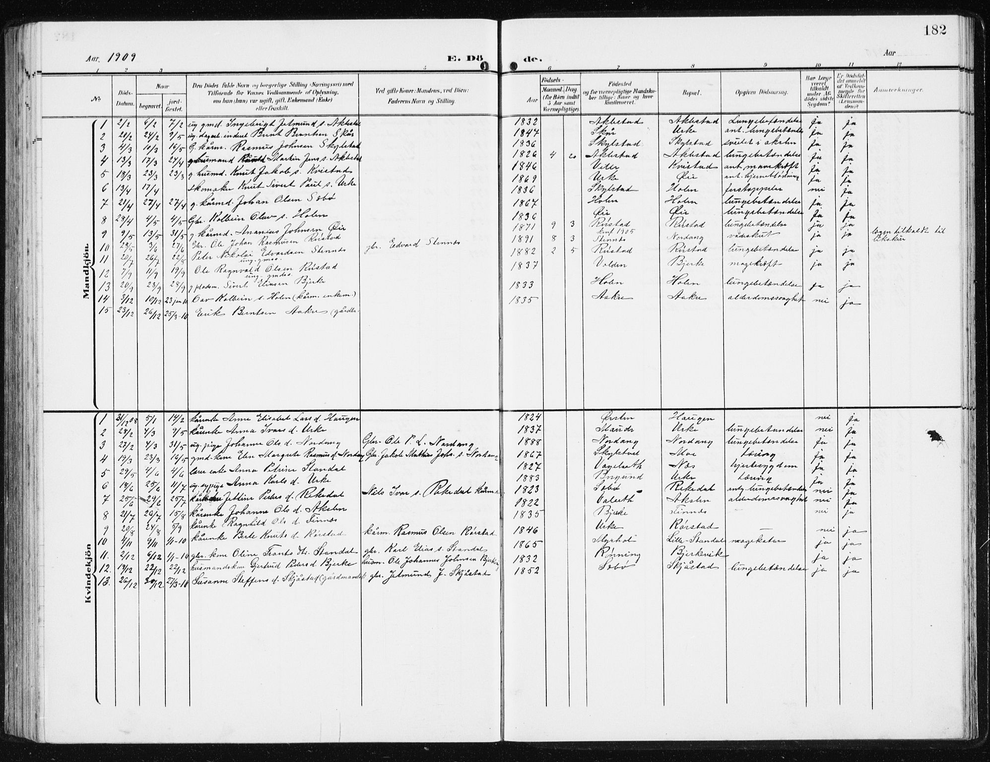 Ministerialprotokoller, klokkerbøker og fødselsregistre - Møre og Romsdal, SAT/A-1454/515/L0216: Parish register (copy) no. 515C03, 1906-1941, p. 182
