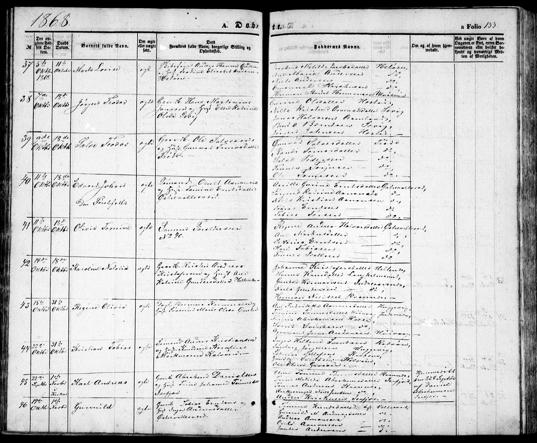 Høvåg sokneprestkontor, SAK/1111-0025/F/Fb/L0002: Parish register (copy) no. B 2, 1847-1869, p. 133
