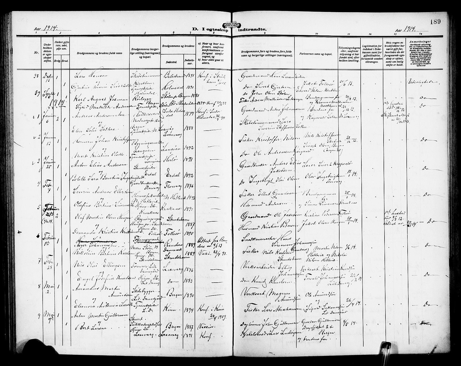 Laksevåg Sokneprestembete, SAB/A-76501/H/Ha/Hab/Haba/L0005: Parish register (copy) no. A 5, 1910-1917, p. 189