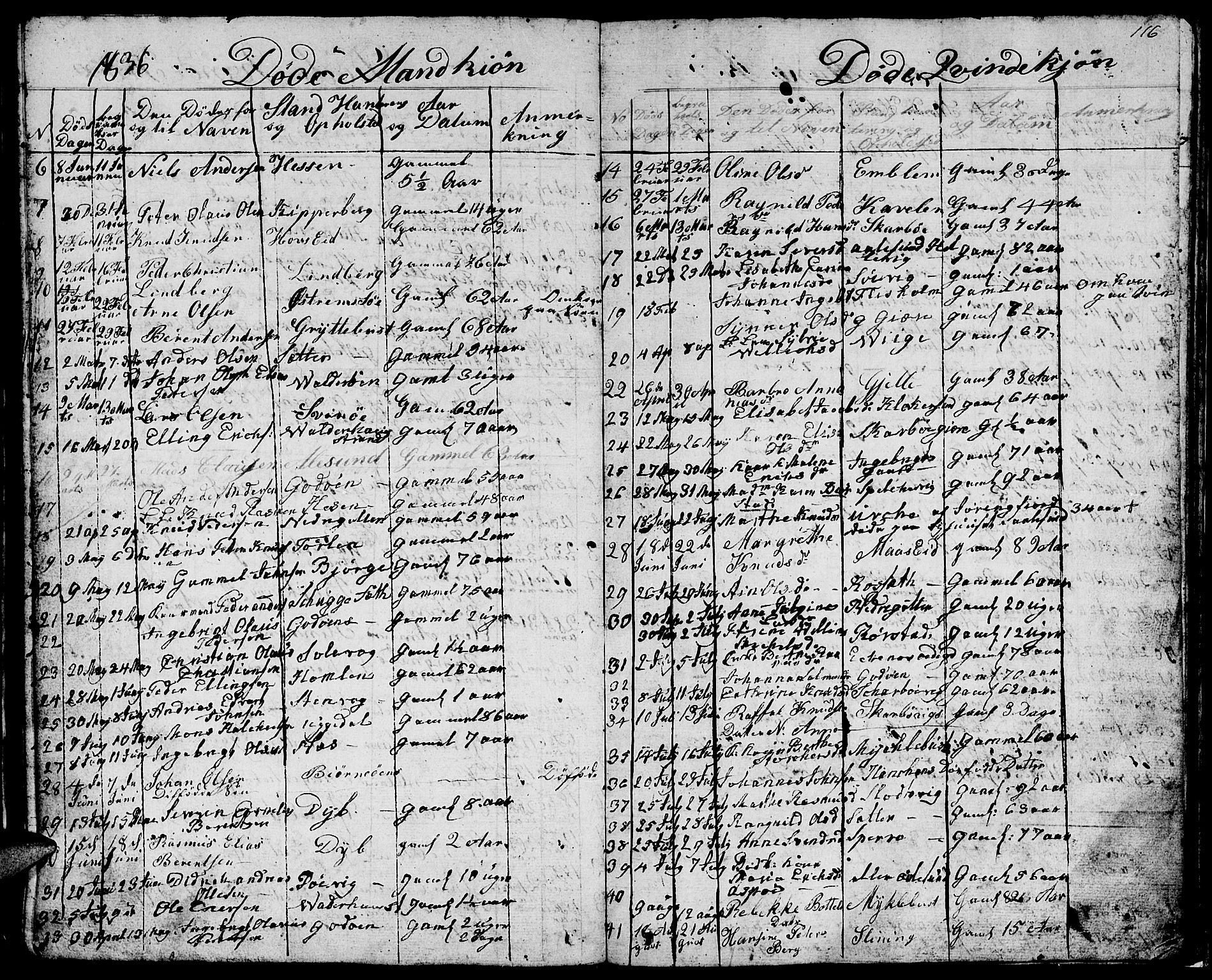 Ministerialprotokoller, klokkerbøker og fødselsregistre - Møre og Romsdal, AV/SAT-A-1454/528/L0425: Parish register (copy) no. 528C06, 1827-1840, p. 116