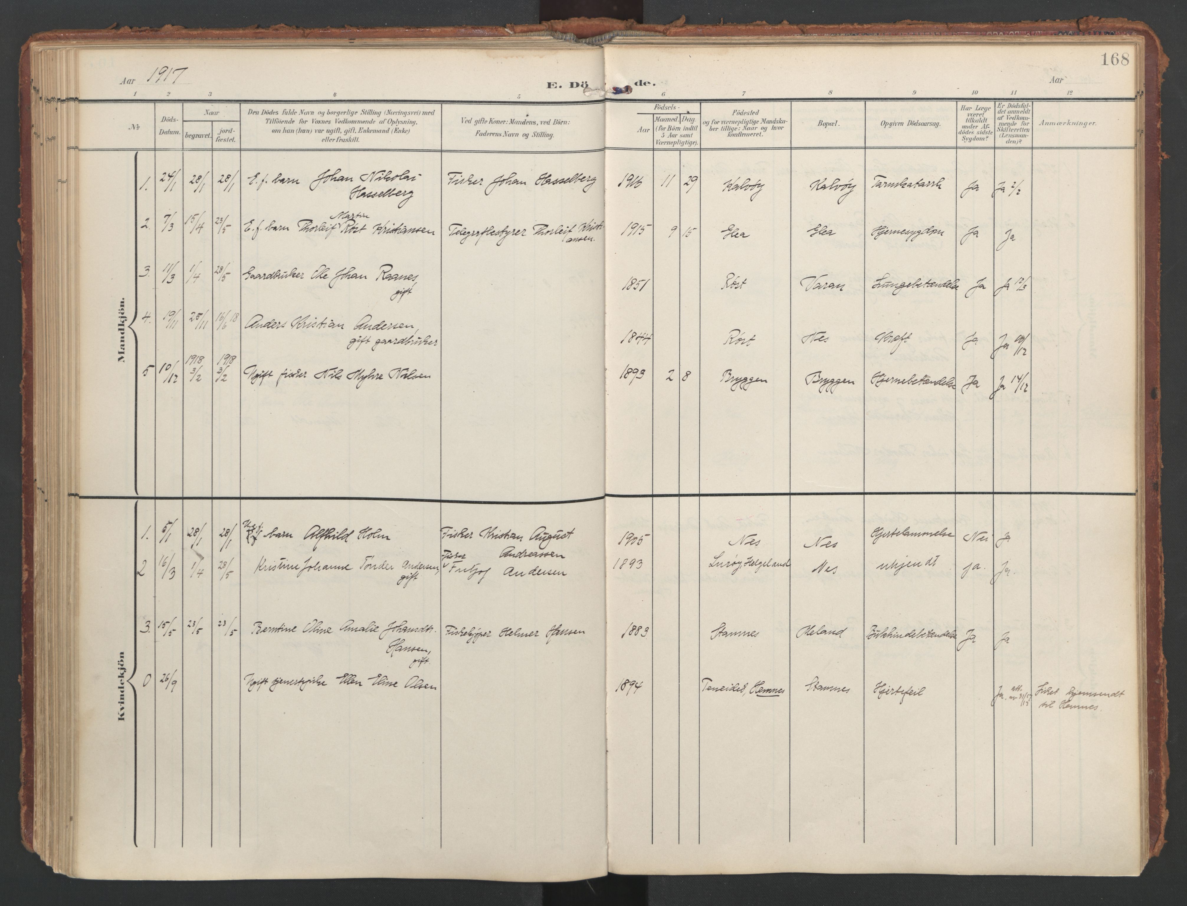 Ministerialprotokoller, klokkerbøker og fødselsregistre - Nordland, SAT/A-1459/808/L0129: Parish register (official) no. 808A02, 1903-1931, p. 168