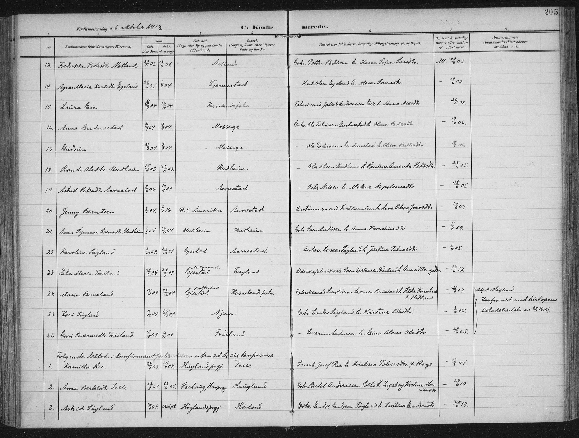 Lye sokneprestkontor, AV/SAST-A-101794/002/A/L0001: Parish register (official) no. A 12, 1904-1920, p. 205