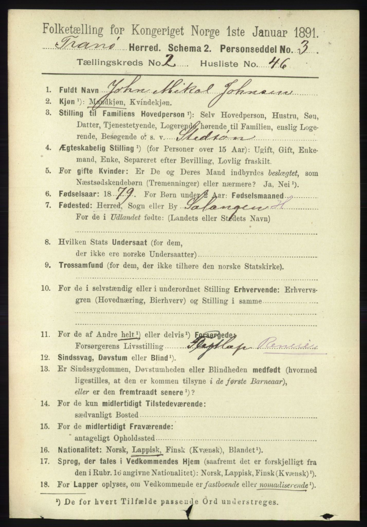 RA, 1891 census for 1927 Tranøy, 1891, p. 798