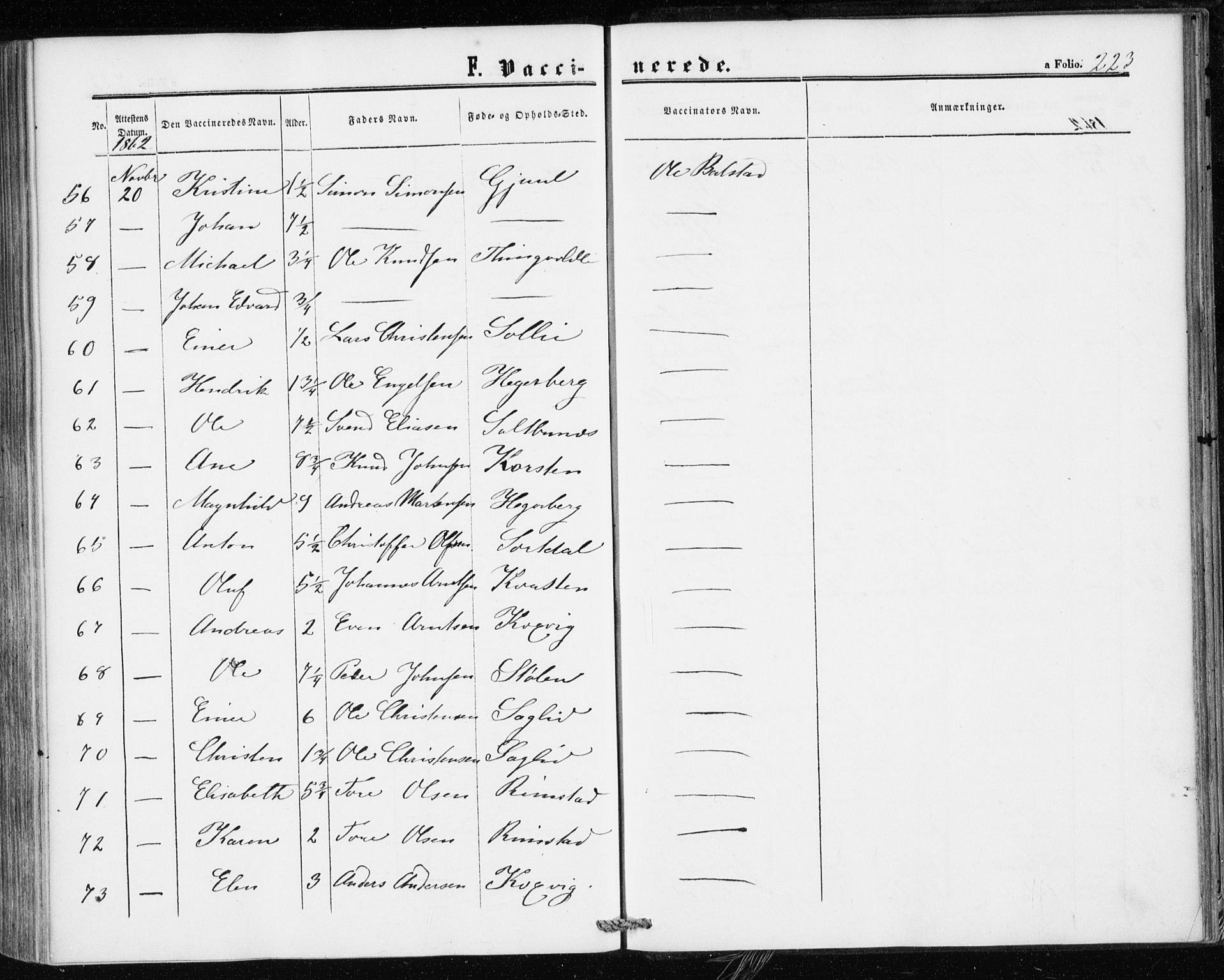 Ministerialprotokoller, klokkerbøker og fødselsregistre - Møre og Romsdal, AV/SAT-A-1454/586/L0985: Parish register (official) no. 586A11, 1857-1866, p. 223