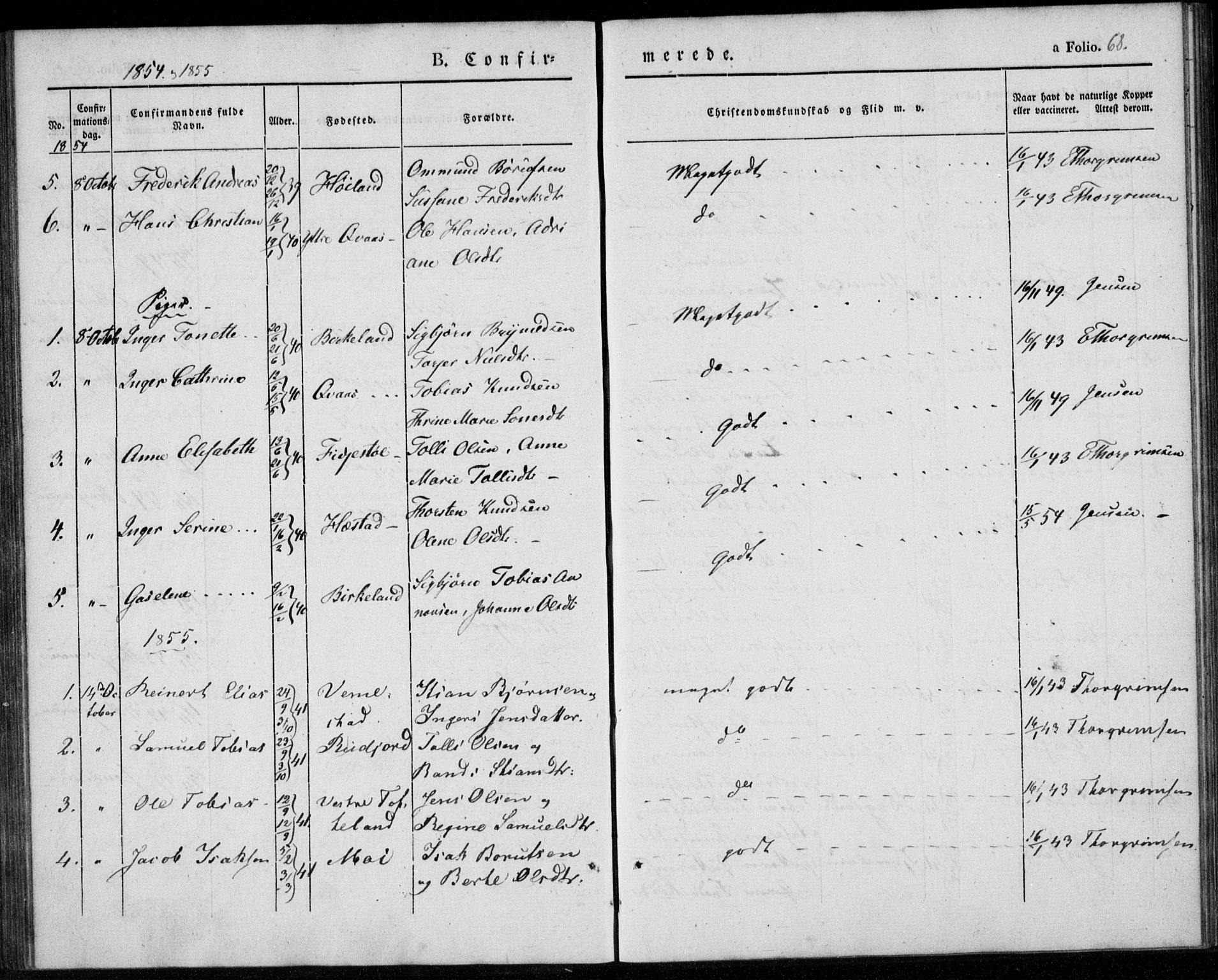 Lyngdal sokneprestkontor, AV/SAK-1111-0029/F/Fa/Fab/L0001: Parish register (official) no. A 1, 1838-1860, p. 68