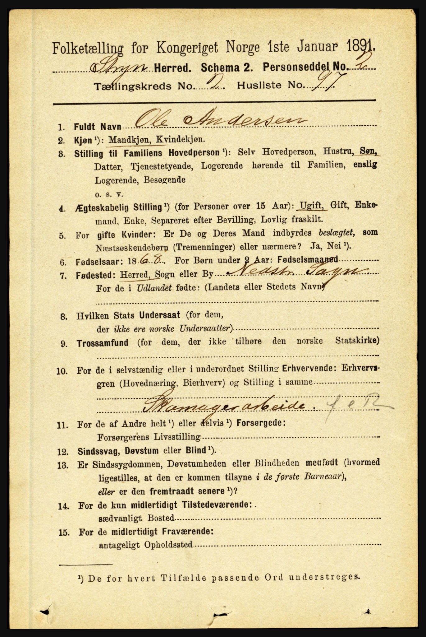 RA, 1891 census for 1448 Stryn, 1891, p. 1013