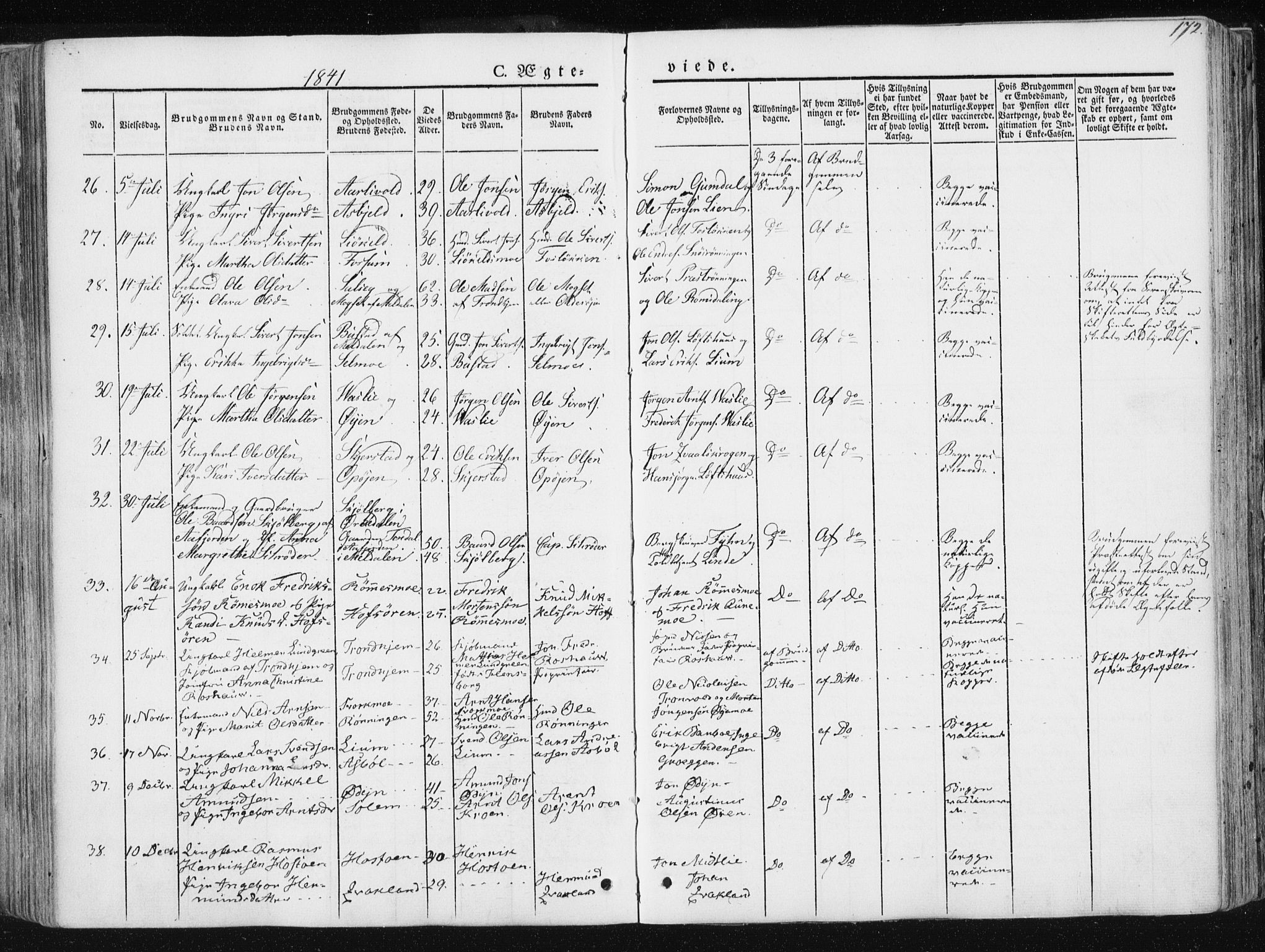 Ministerialprotokoller, klokkerbøker og fødselsregistre - Sør-Trøndelag, SAT/A-1456/668/L0805: Parish register (official) no. 668A05, 1840-1853, p. 172
