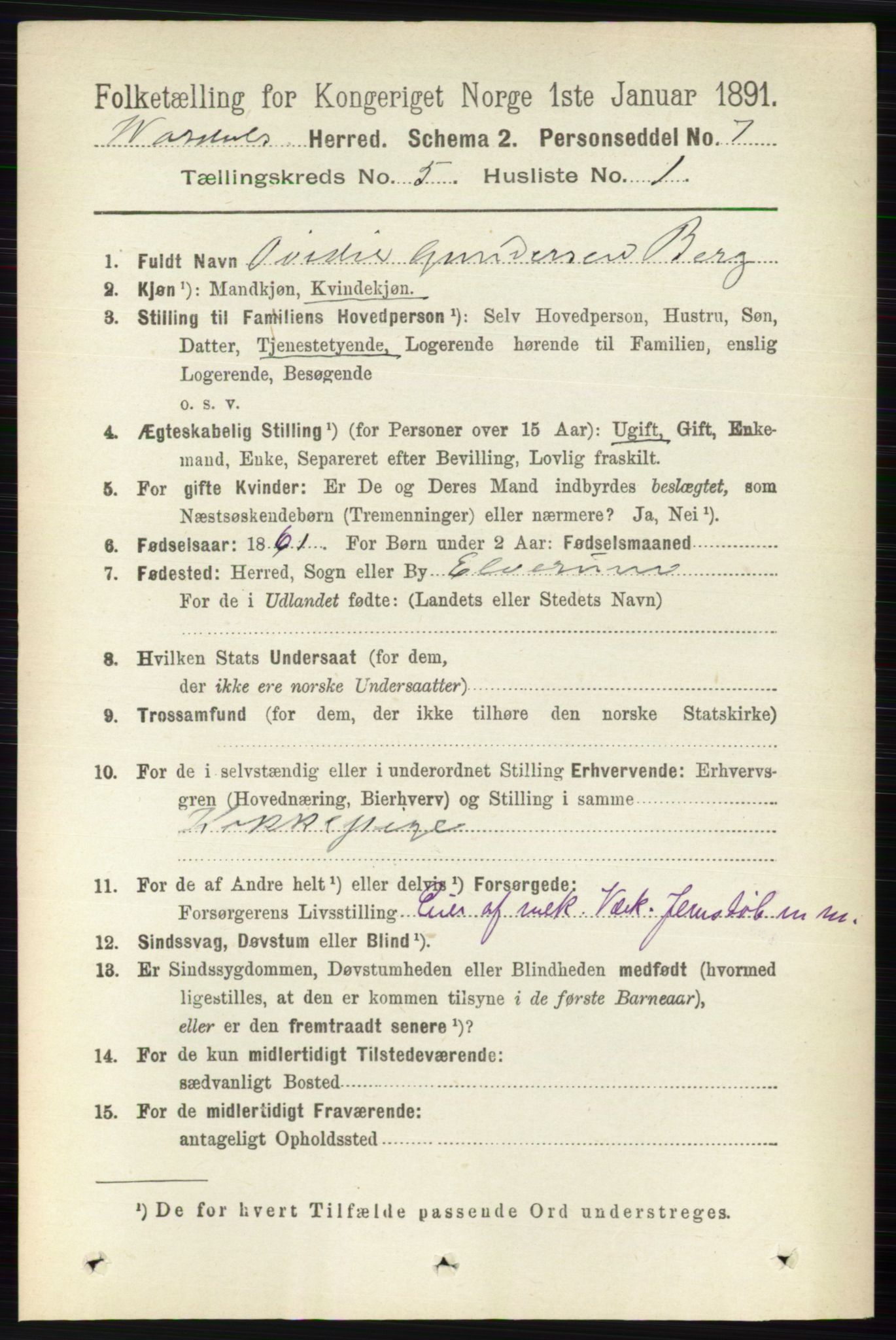 RA, 1891 census for 0527 Vardal, 1891, p. 2165