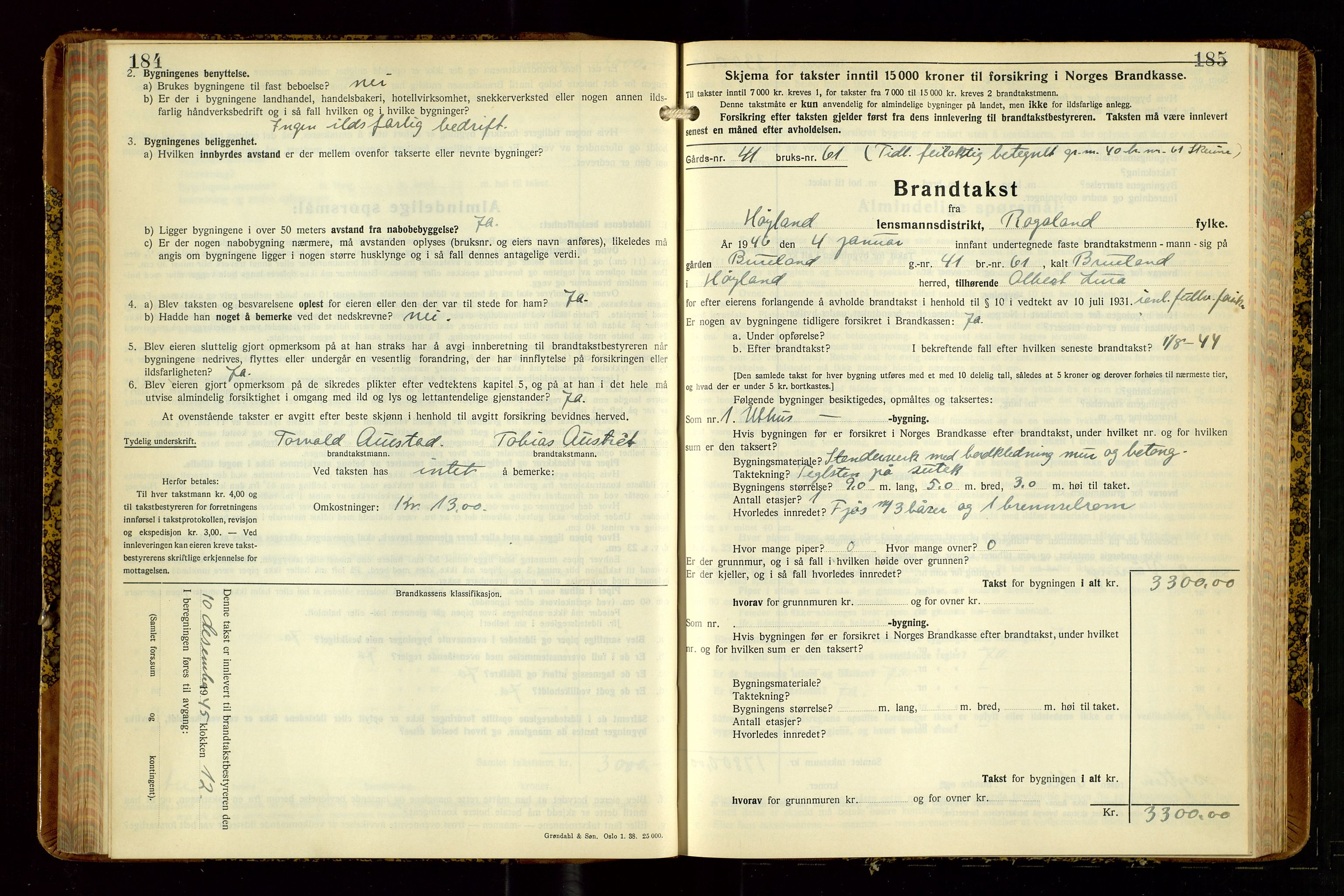 Høyland/Sandnes lensmannskontor, SAST/A-100166/Gob/L0008: "Branntakstprotokoll", 1940-1952, p. 184-185