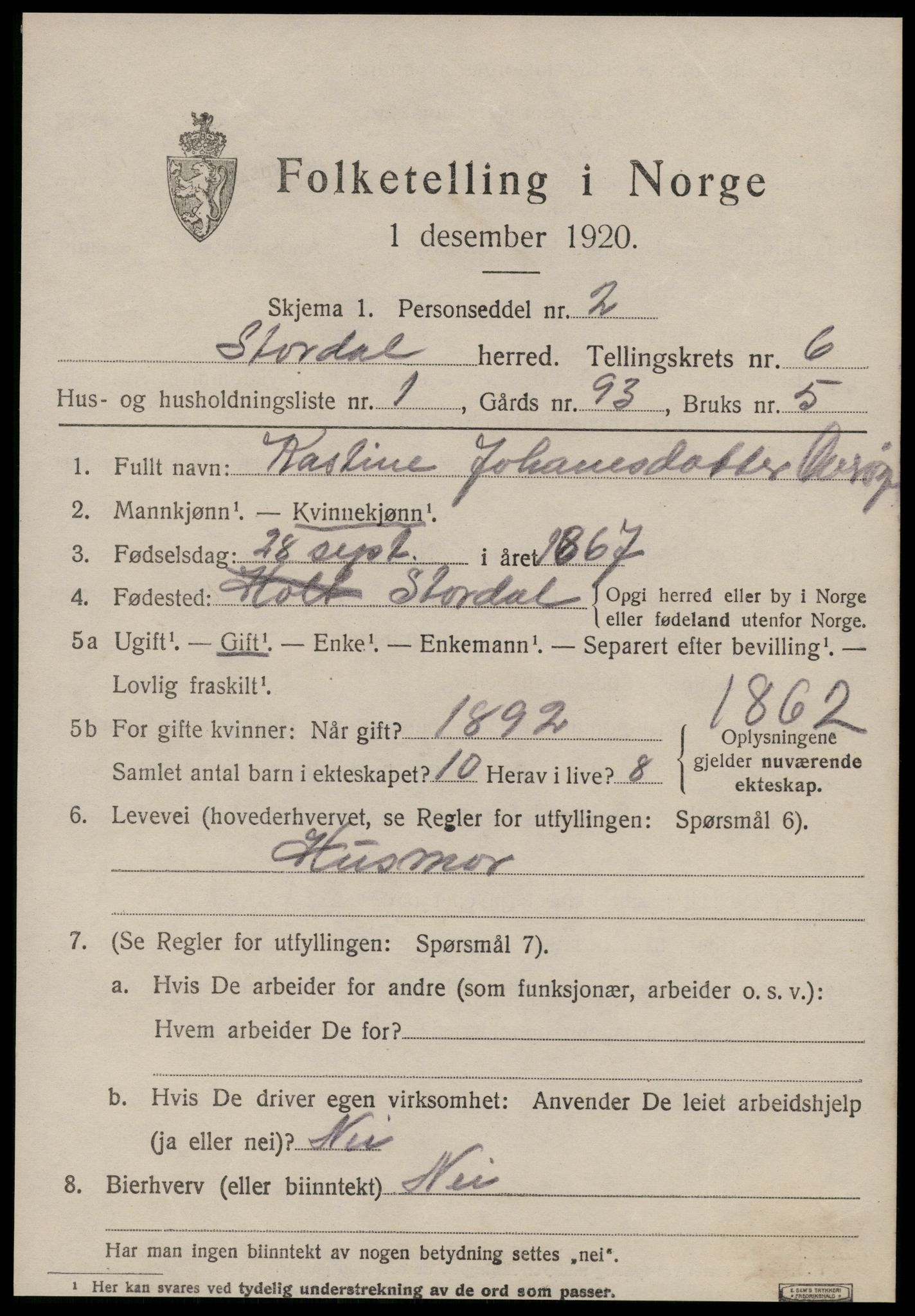 SAT, 1920 census for Stordal, 1920, p. 1794