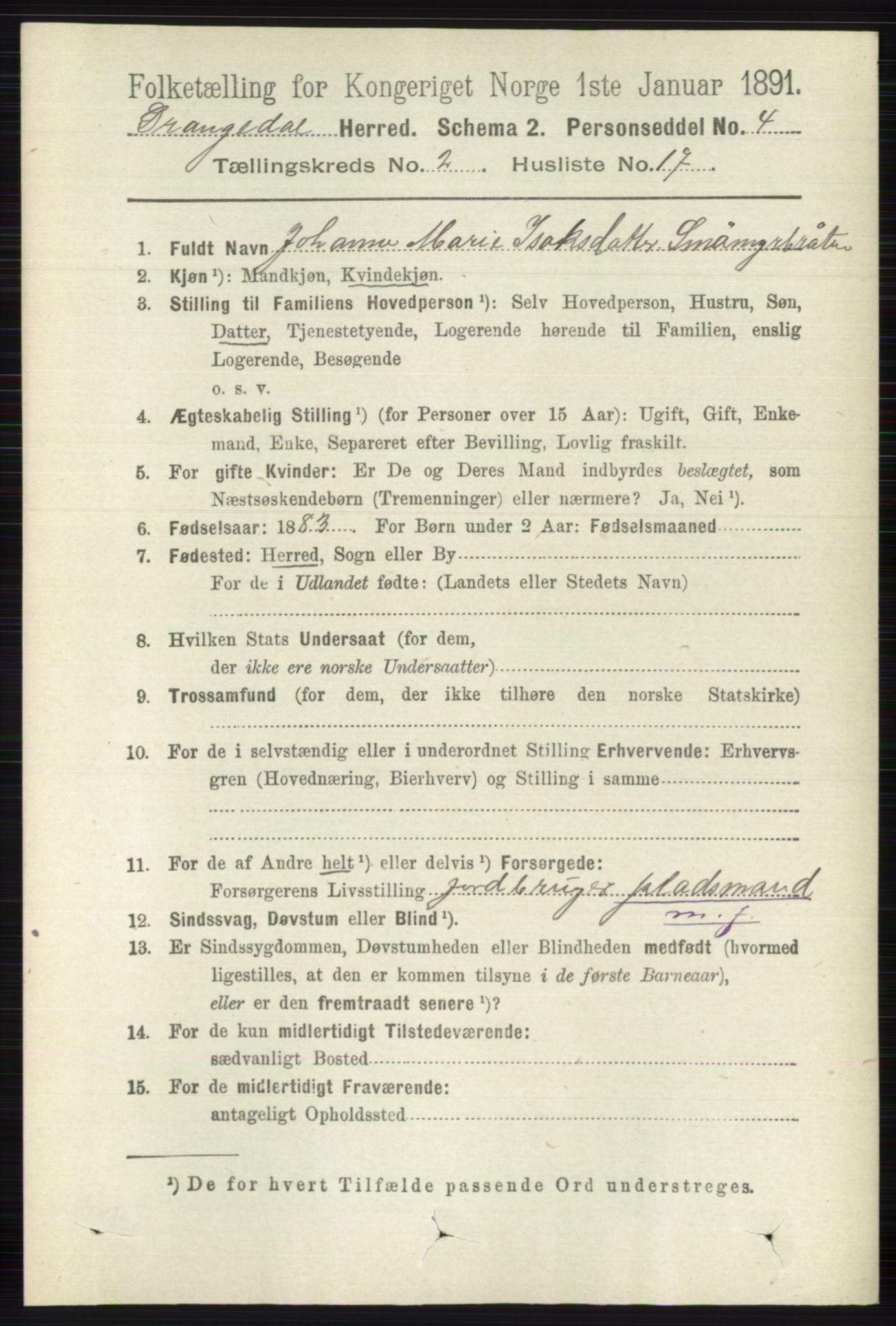 RA, 1891 census for 0817 Drangedal, 1891, p. 577