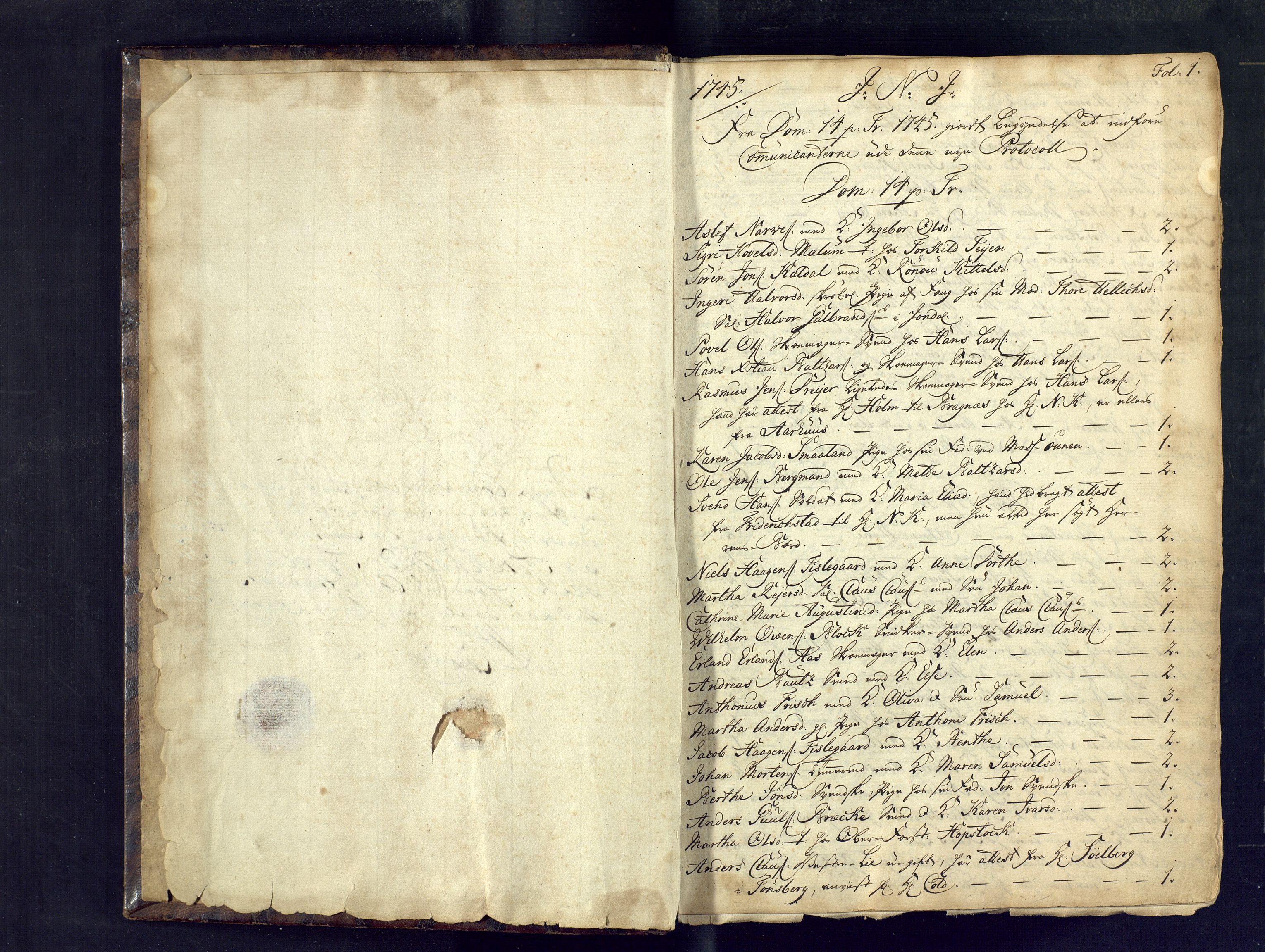 Kongsberg kirkebøker, SAKO/A-22/M/Ma/L0003: Communicants register no. 3, 1745-1750, p. 1