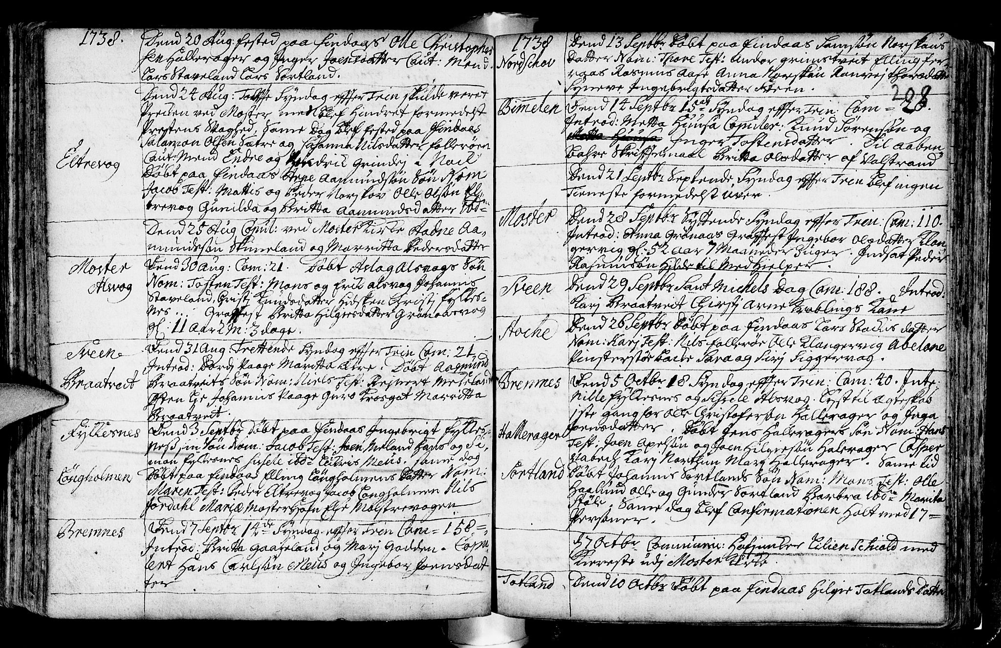 Finnås sokneprestembete, AV/SAB-A-99925/H/Ha/Haa/Haaa/L0001: Parish register (official) no. A 1, 1718-1744, p. 208